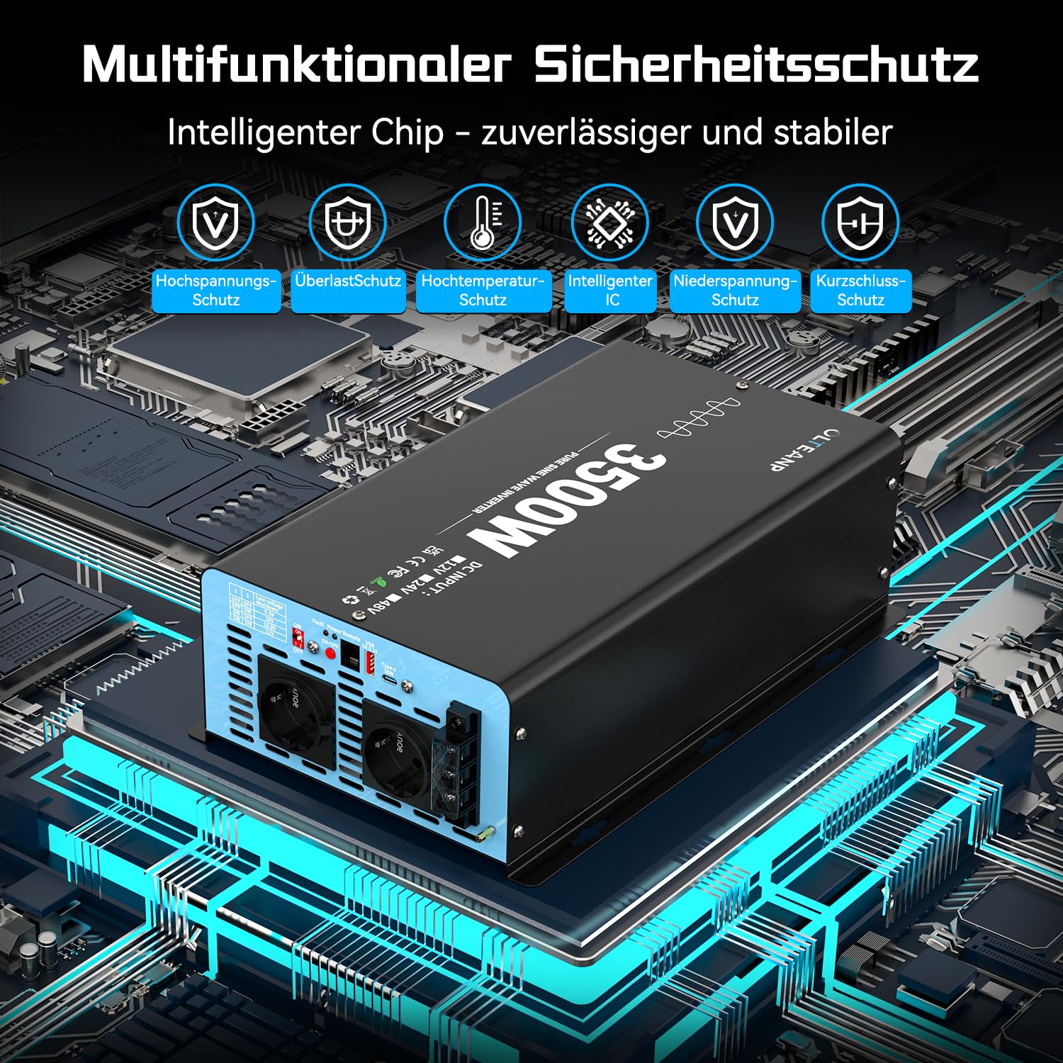 OLTEANP 3500W/7000W Wechselrichter 12V auf 230V Reiner Sinus Spannungswandler Power Inverter mit 2 AC Steckdosen,Type-C&USB Anschlüsse,LCD-Bildschirm-Fernbedienung,Für Wohnmobil Wohnwagen