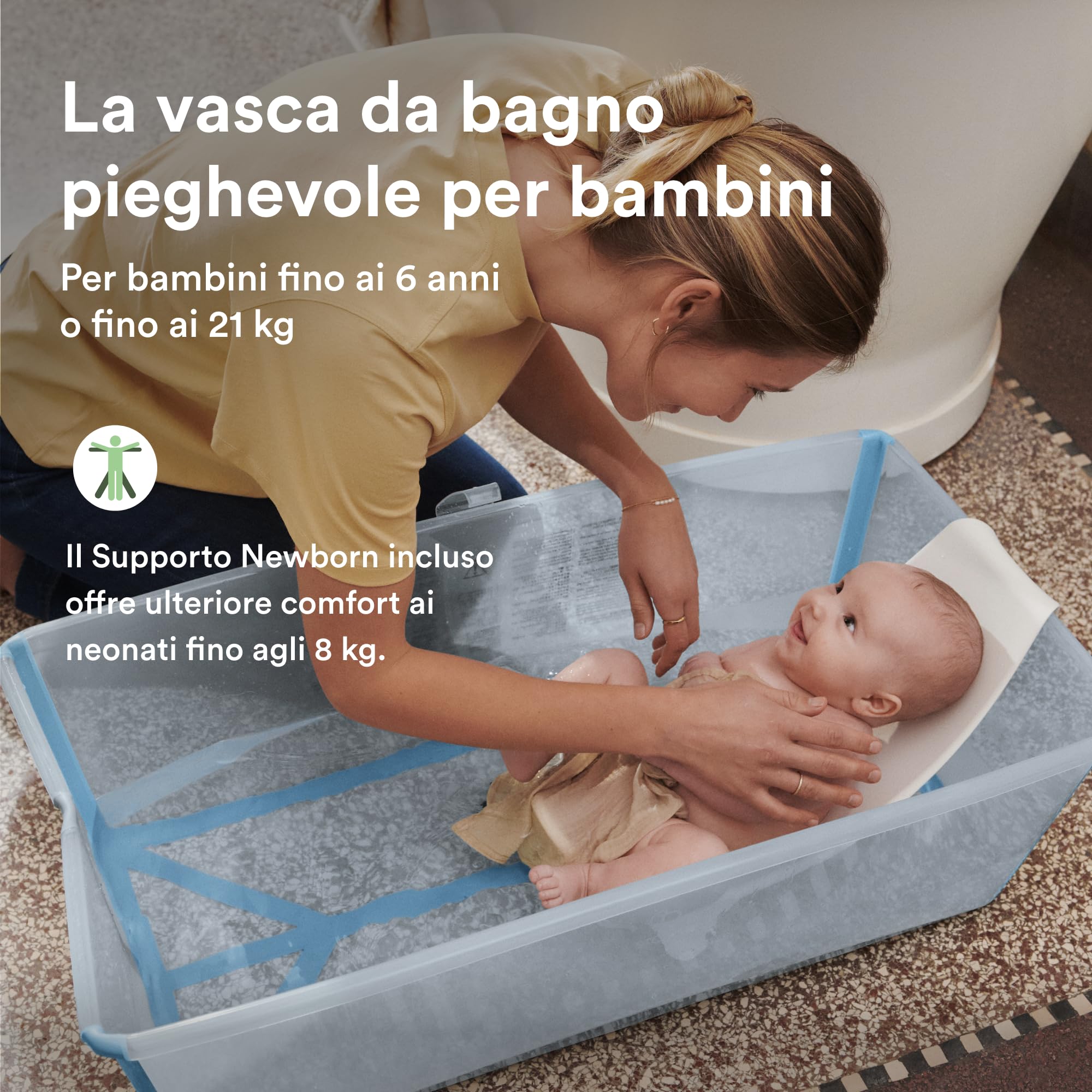 Stokke Flexi Bath XL (Ocean Blue) con Supporto per neonati - Durevole e Facile da conservare - Ideale per neonati fino ai 48 mesi