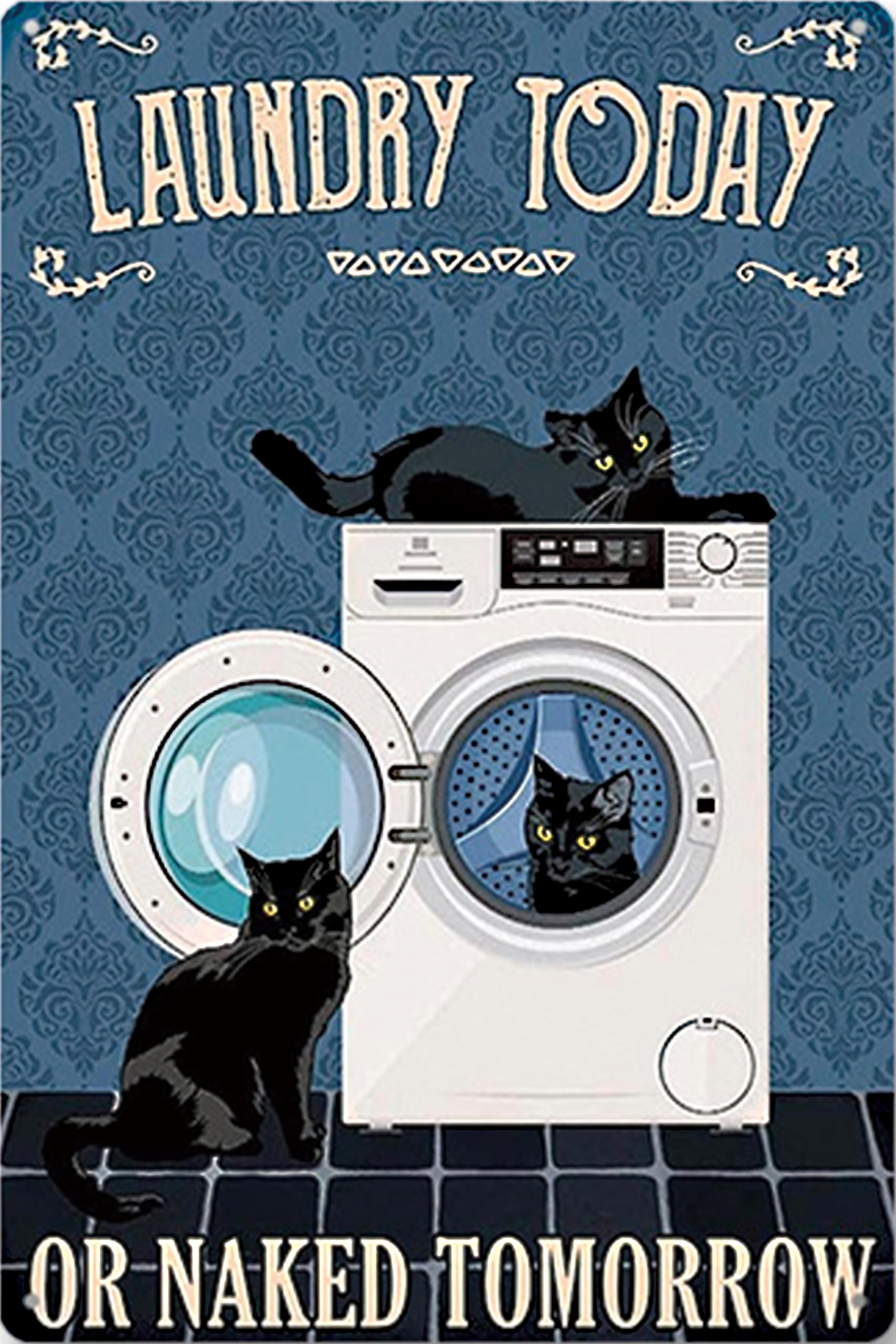 Vintage Black Cat Sign, Laundry Today Or Naked Tomorrow Funny Cats Sign Wall Decor for Laundry Room, Bathroom&Bedroom Cat Retro Metal Tin Sign, Funny Cat Signs Gift For Cat Lovers 8 * 12″