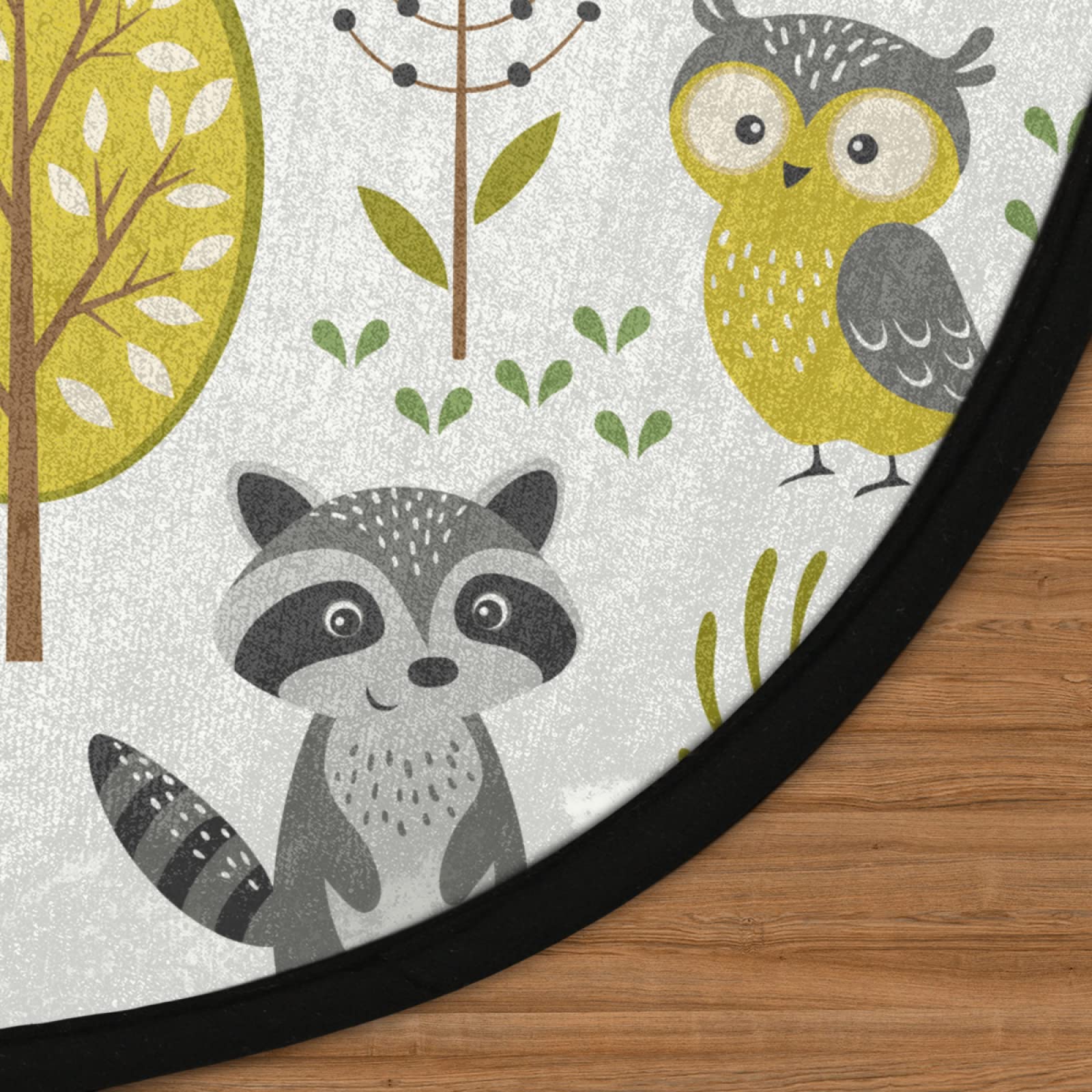 Tapis rond intéressant de 91,4 cm - Lavable en machine - Motif animal de la forêt - Antidérapant - Doux - Pour salon, canapé, chambre d'enfant