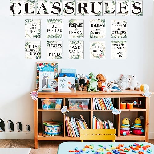 Miniatura 6 de Juego de 20 pósteres de eucalipto para el aula reglas de clase letras motivacionales decoración de pared decoración inspiradora de clase carteles
