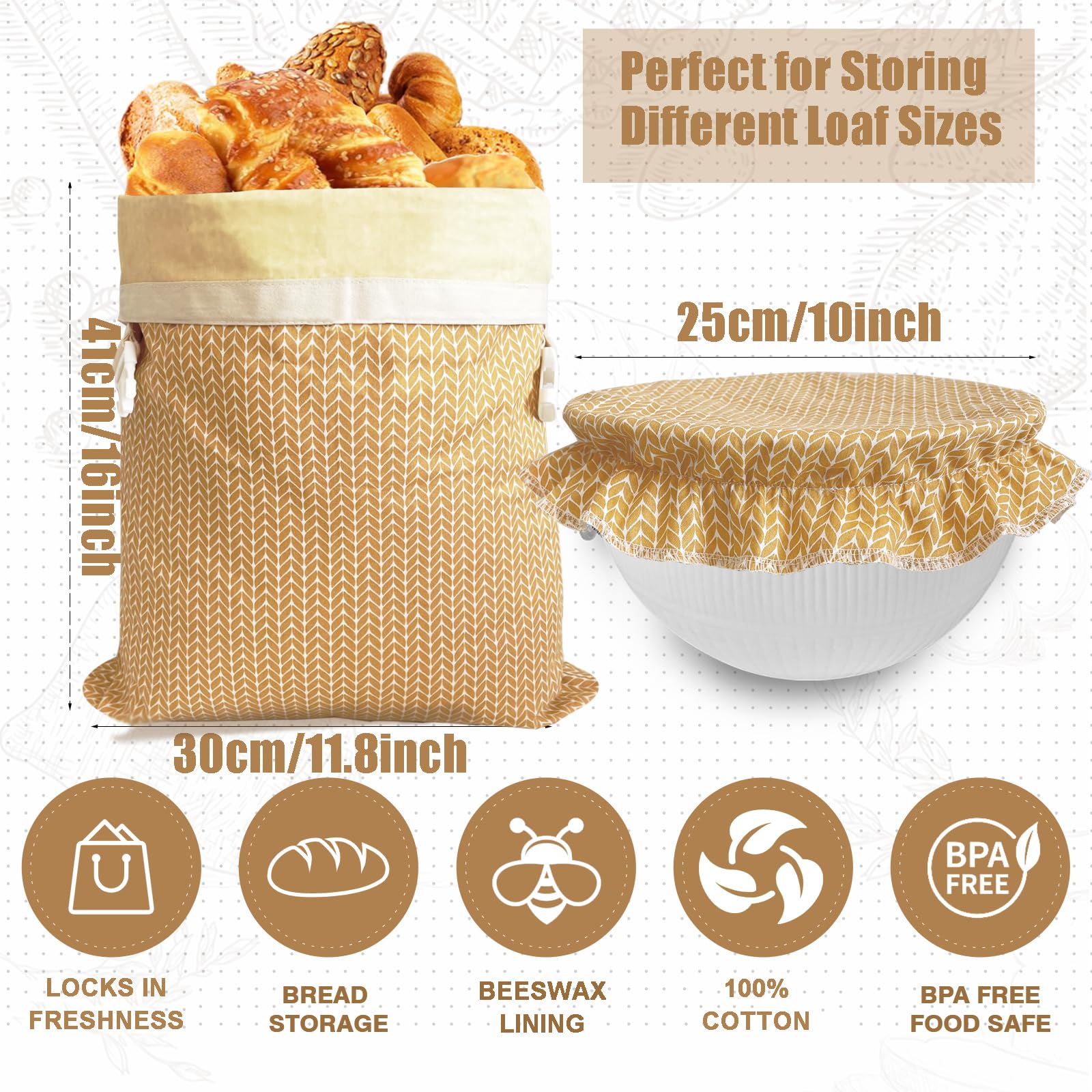 Bolsas de pan de cera de abejas, bolsa de pan para pan casero con cubierta de tazón de algodón, bolsa de almacenamiento para congelador para mantener fresco, bolsa de alimentos de pan de masa 3