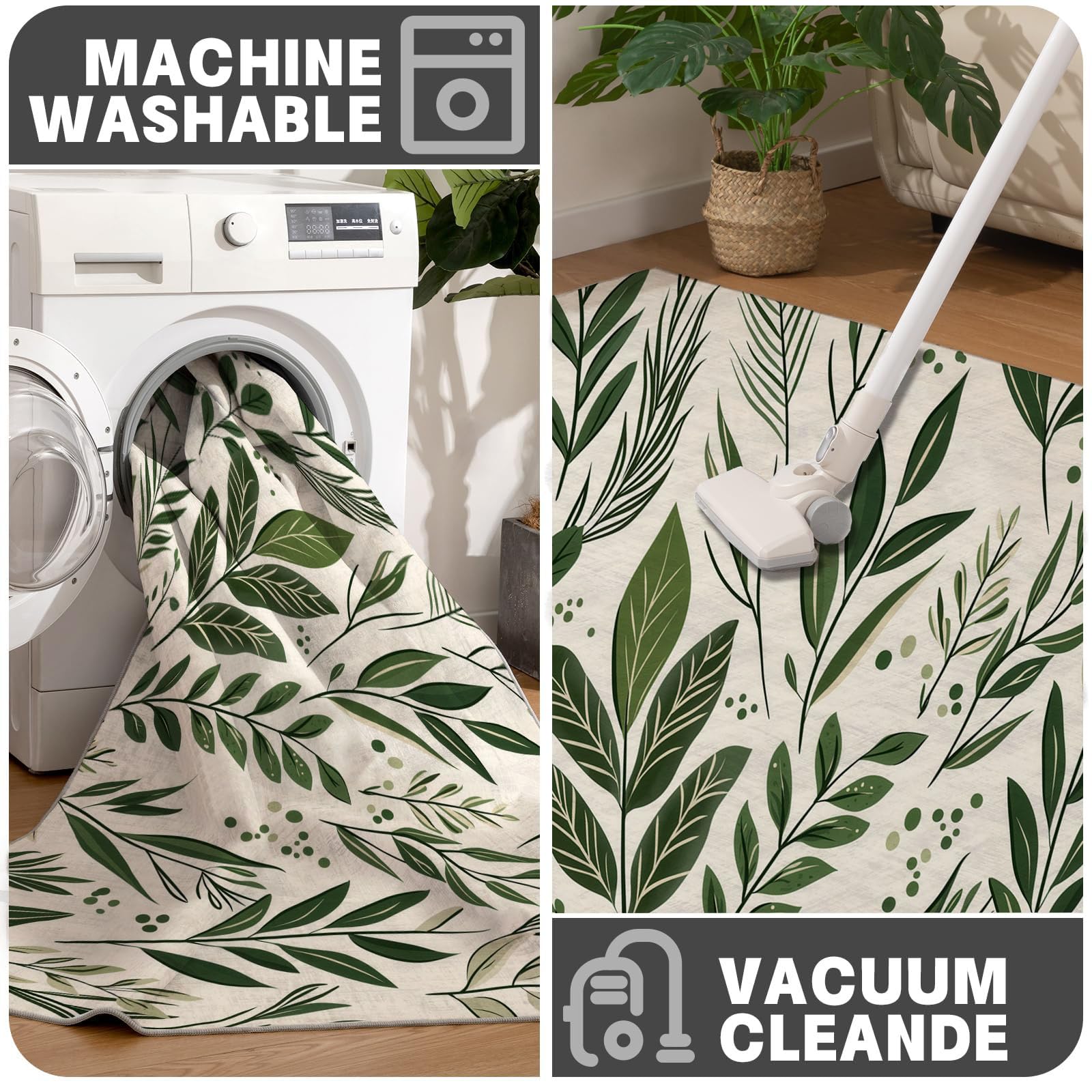 Tapis Moderne 100cm Rond à Motif Plantes peintes à la Main