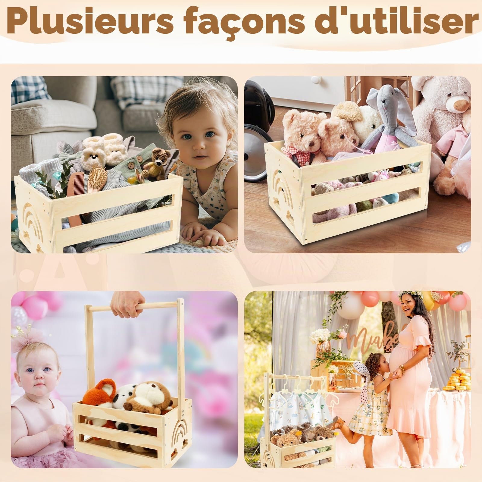 Panier pour bébé fête prénatal avec poignée, armoire en bois, barre, cadeau