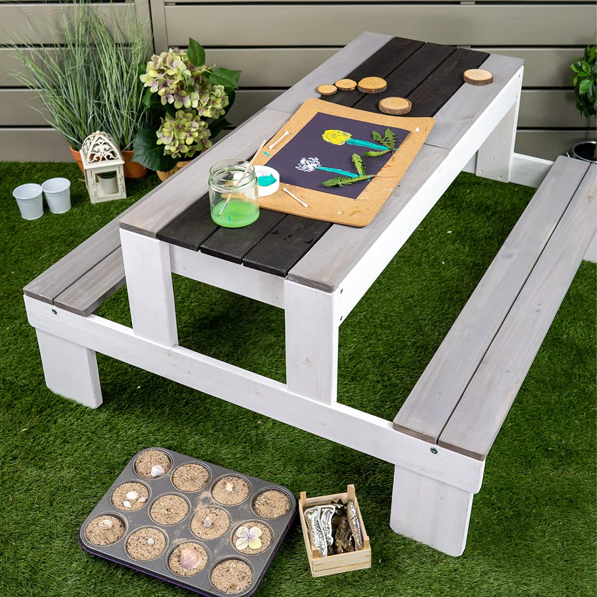 Meppi Sitzgruppe Stralsund Weiss/grau - Kindersitzgruppe aus wetterfestem Holz