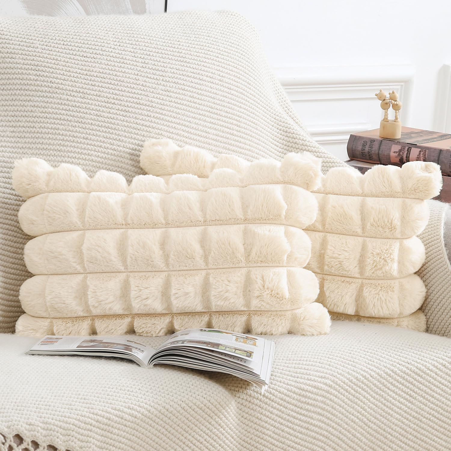 Madizz Faux Wool Beige Cushion Covers 12x20 Inch, 30x50 cm - Image 2