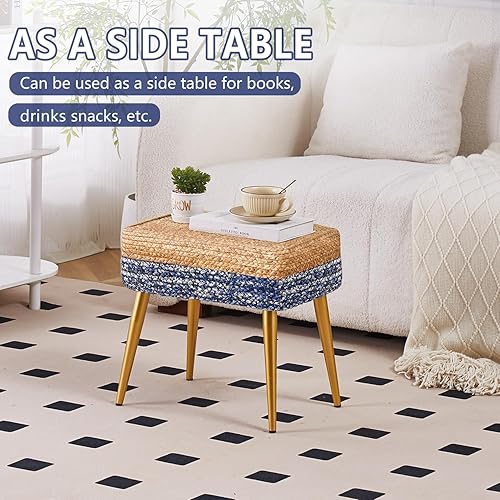 Miniatura 5 de Cpintltr Taburete otomano de pie tejido a mano natural de algas marinas otomanas, reposapiés rectangular para sofá, taburete de tocador con 4 patas