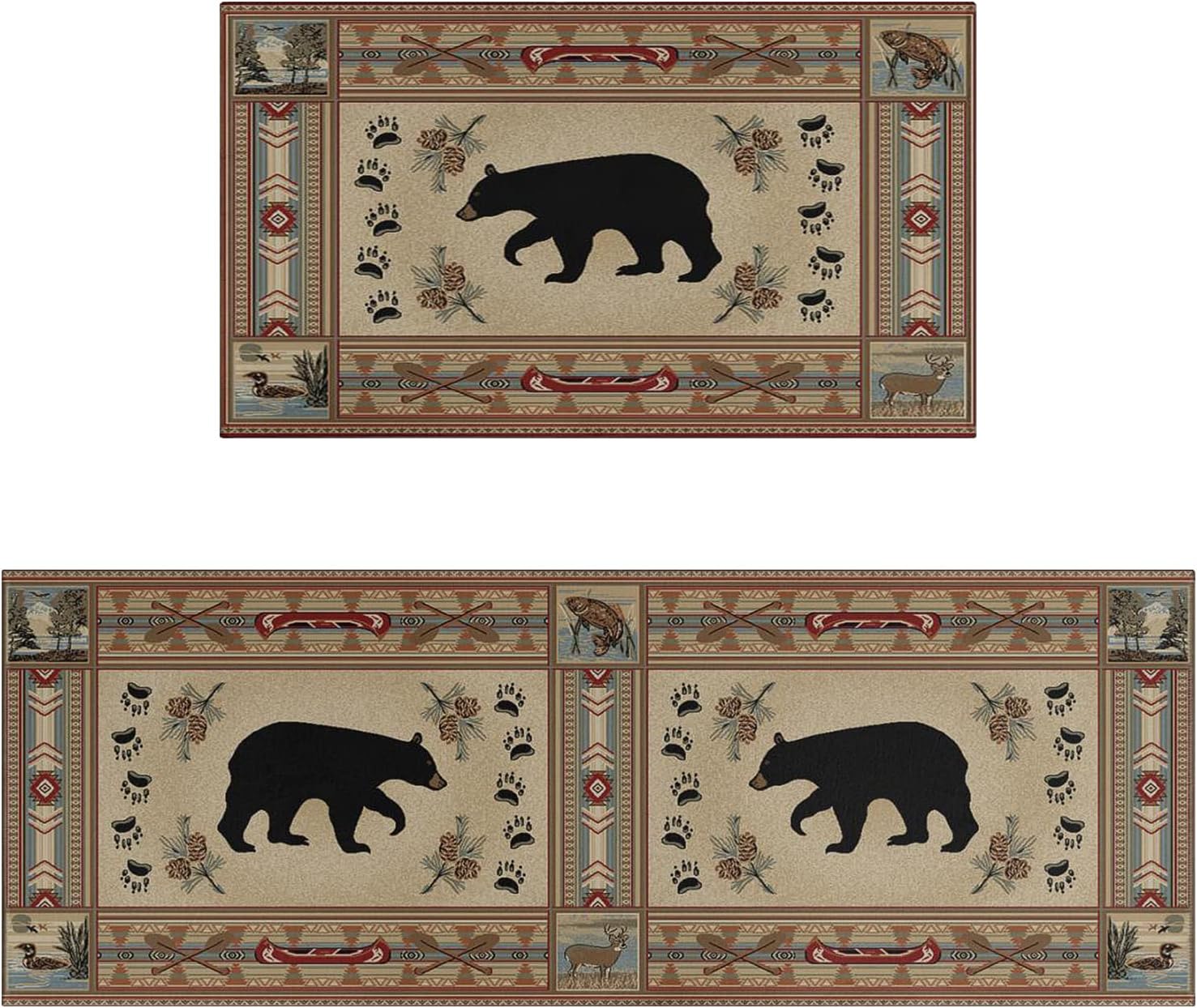 Farmhouse Kitchen Rugs and Mats Set of 2 Rustic Lodge Bear