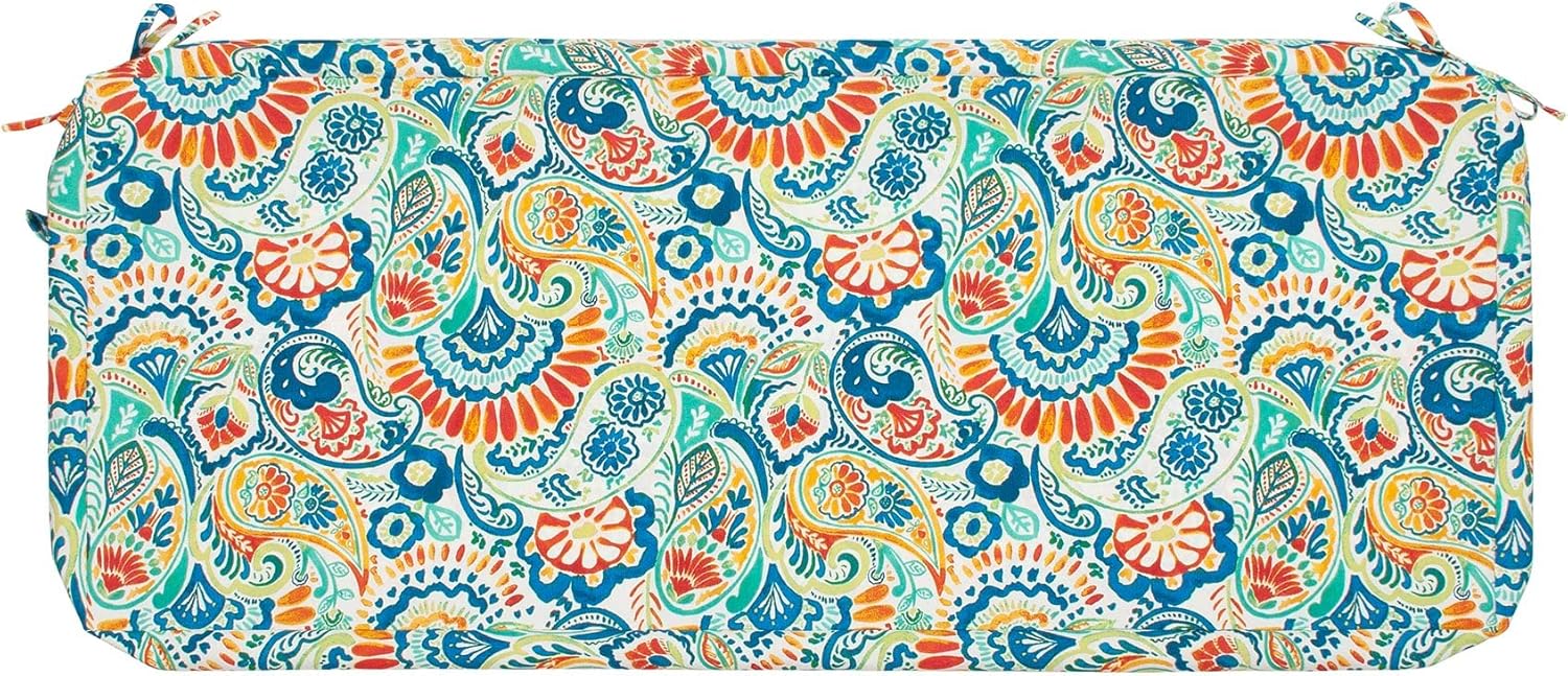 Magpie Fabrics Patio Bench Loveseat Cushion Covers (Replacement Cover only, No Insert!), Waterproof Fade Resistant Swing Cushion Slipcover with Ties(42x18x3 Inch, Paisley Multi)