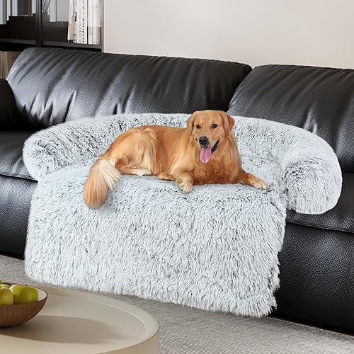 Miniatura 11 de Lujoso protector de sofá cama para perros de espuma viscoelástica, funda extraíble de felpa esponjosa para perros lavable, sofá cama calmante para
