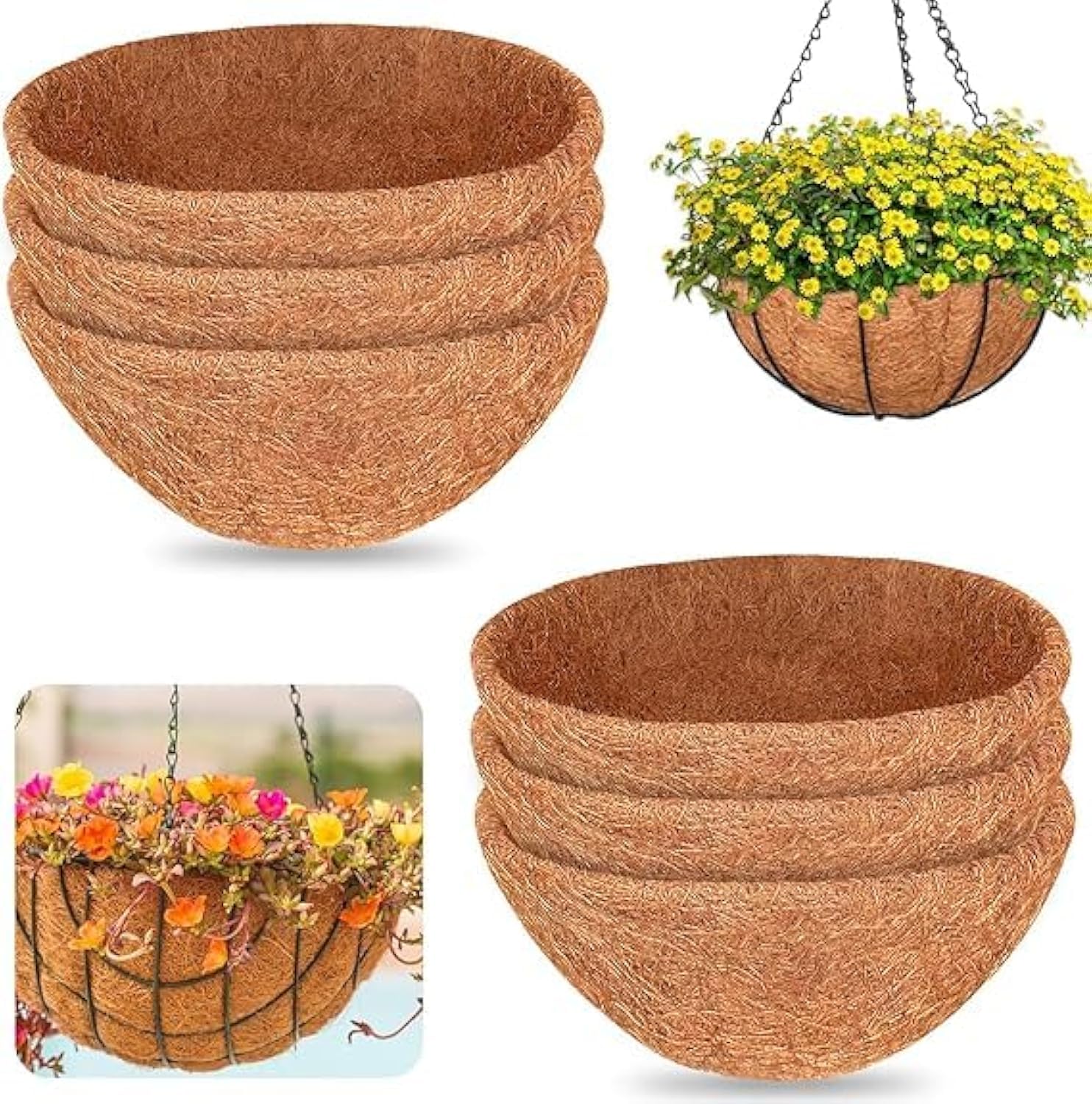 Tim Tim Agro Coco Liner Hanging Baskets, 14 Inch, Set of 6, Natural Coconut Fiber (B0D2BLQYHL) Amazon Price History, Amazon Price Tracker