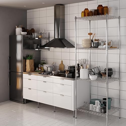 Miniatura 291 de Kit de estantería de alambre cromado de 4 niveles de 24 pulgadas de profundidad x 24 pulgadas de ancho x 64 pulgadas de alto Unidad de estante