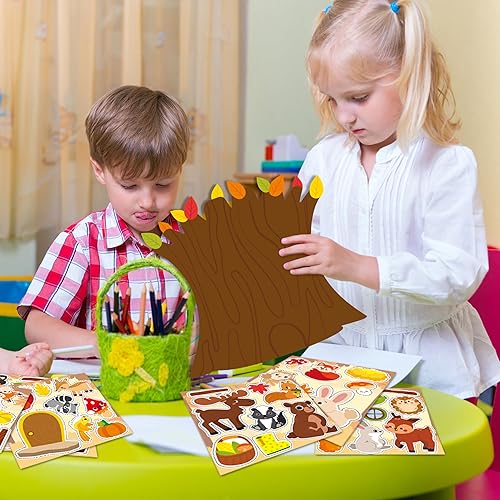 Miniatura 5 de CY2SIDE 12 juegos de calcomanías de escena de animales del bosque otoñal para niños, haz una escena de bosque otoñal con calcomanía de calabaza de