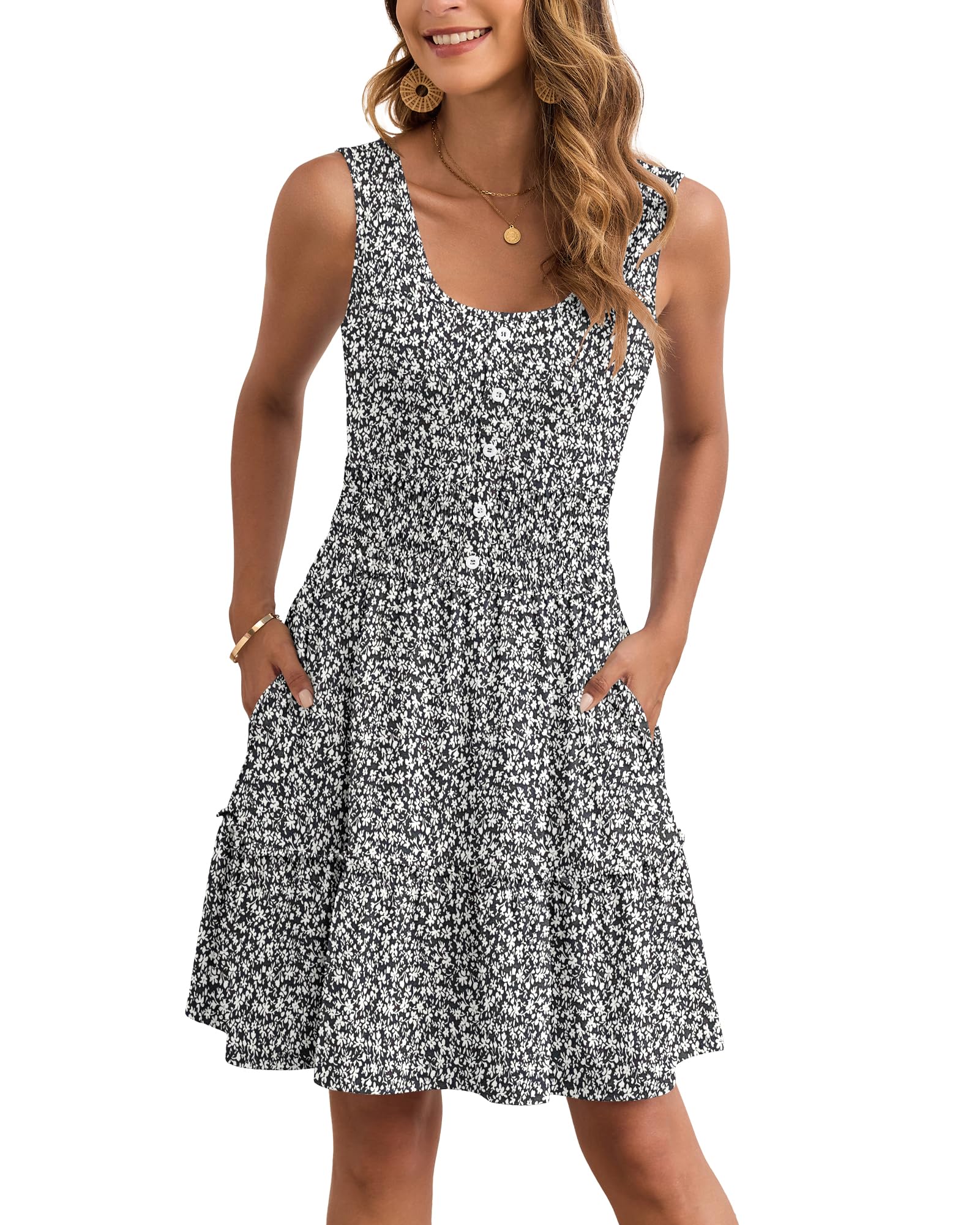AUSELILY Women Summer Dress Sleeveless Tank Button Down Dresses