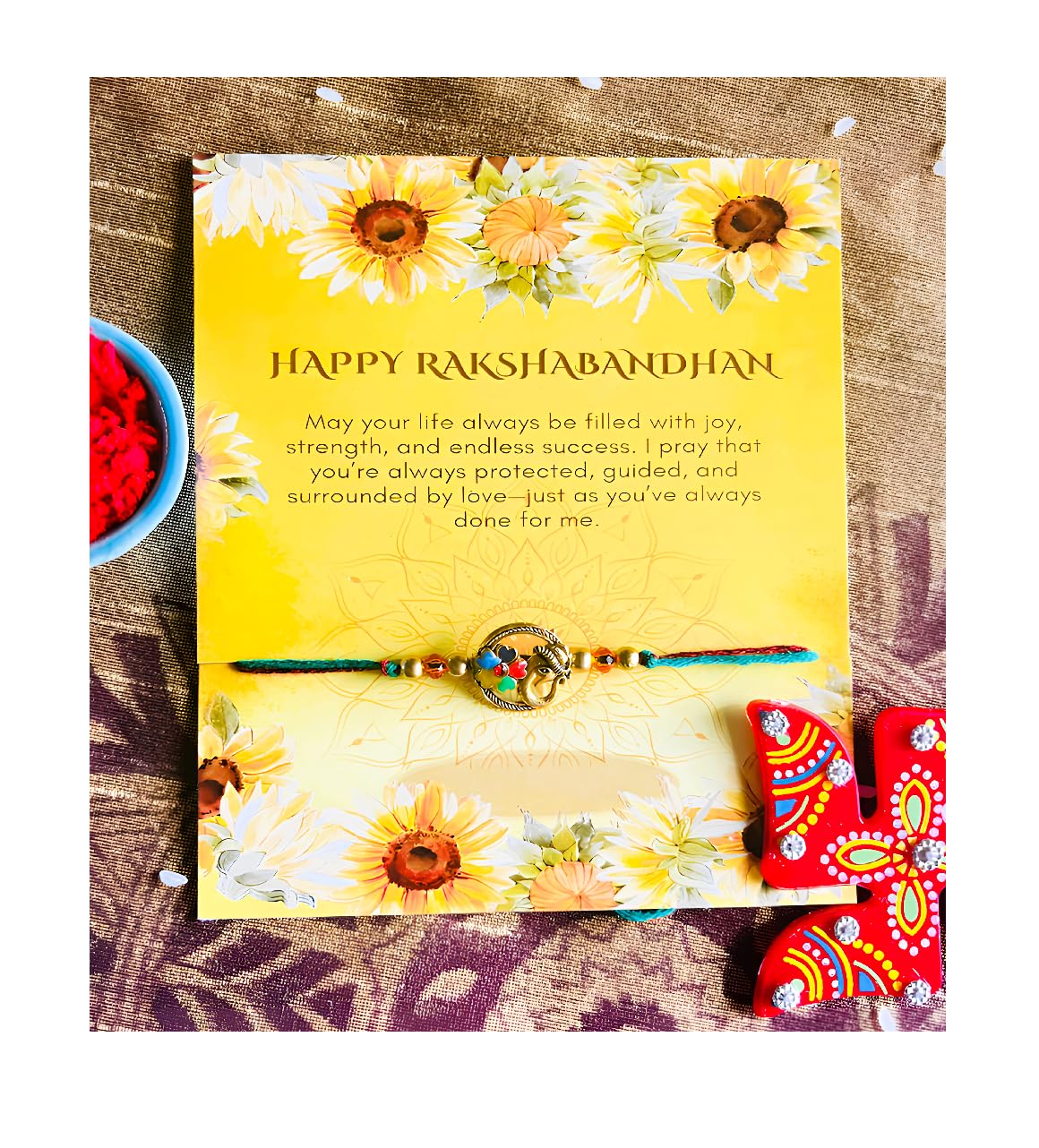 Ganpati Bappa Rakhi - Traditional Rakhi (Pack of 4 Rakhis) with 1 Rakshabandhan Greeting Card for Brother-image-6
