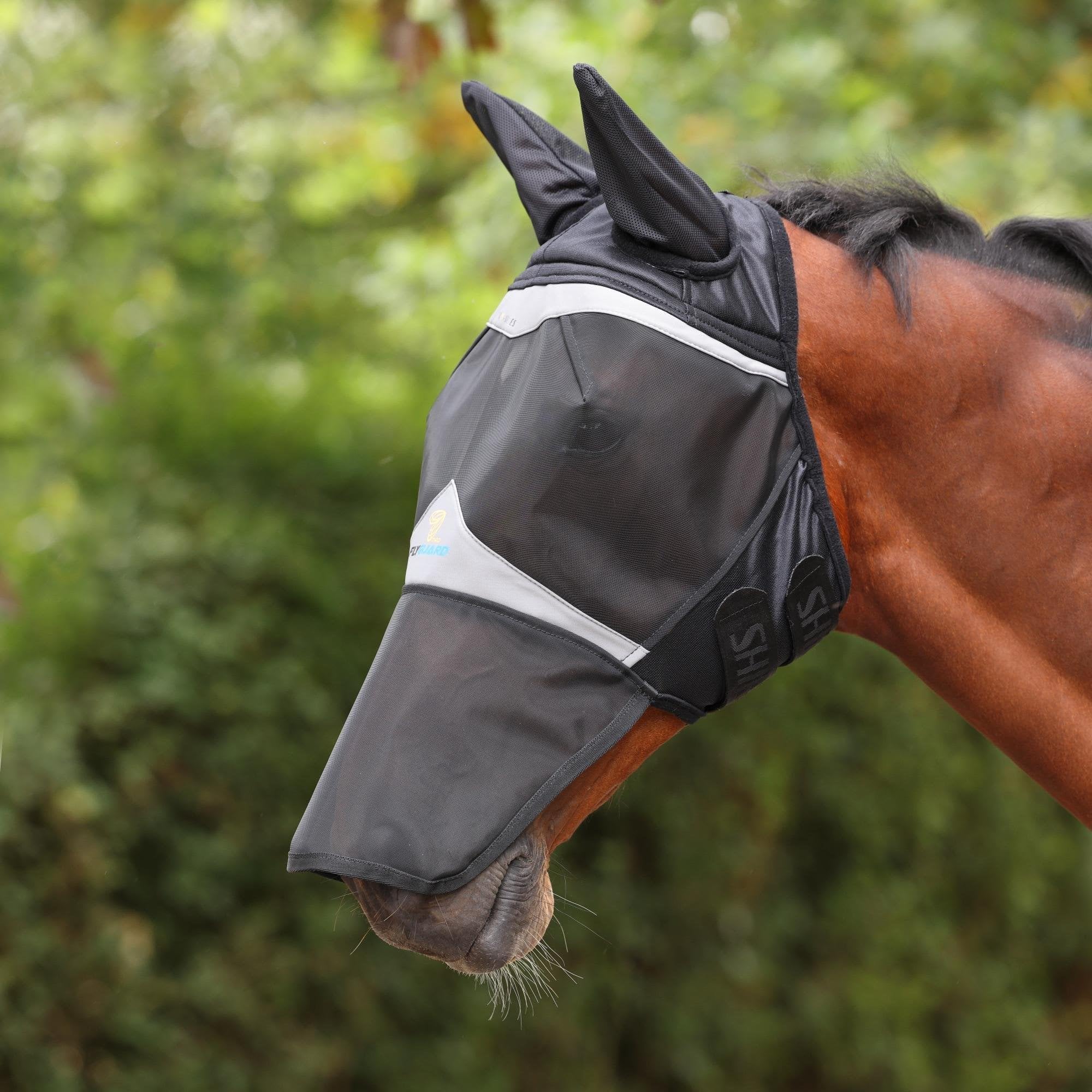 Shires FlyGuard Pro Fine Mesh Fly Mask with Ears & Square Nose - Jet Black