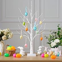 JOYIN Easter Table Tree with Lights, 60cm White Tree Decorations with 10 Various Eggs, Twig Lights for Easter Egg Decorations Home Gifts