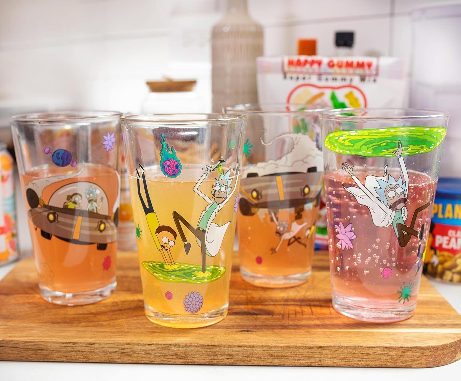 Rick and Morty 16-Ounce Pint Glasses, Set of 4 | Traditional Beer Mug Glass Tumblers For Liquor, Beverages