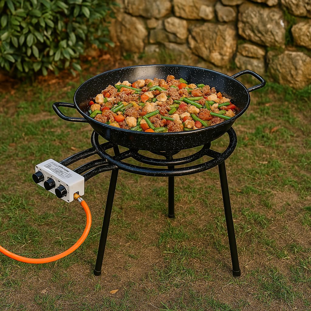 Kochmann Germany Paella Gasbrenner mit drei Brennringen - 82 cm Höhe - 60cm Breite - Perfekt für Geselligkeit im Freien