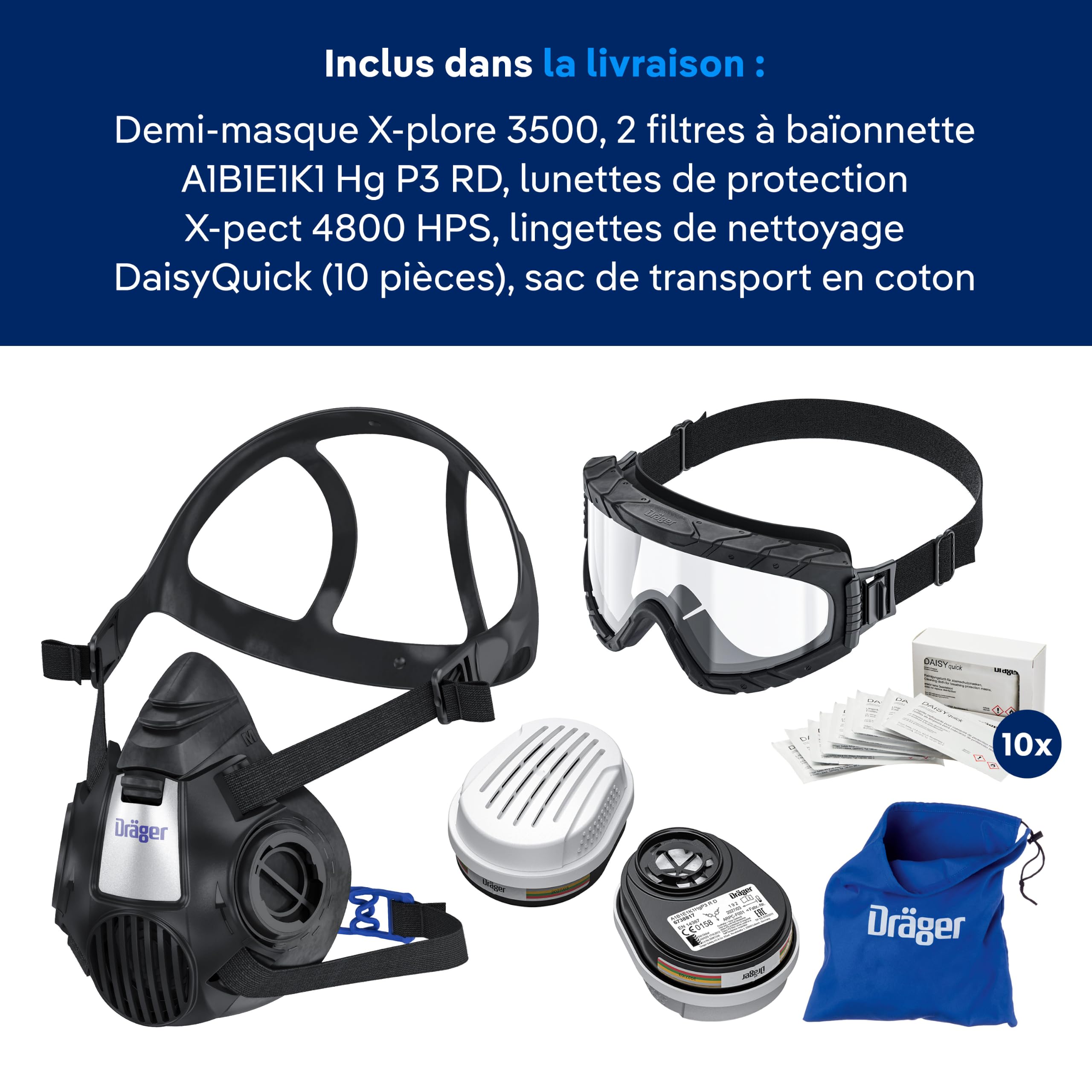 Dräger X-plore 3500 Demi-masque - Fumées Incendie - ABEK1Hg-P3 Filter - M