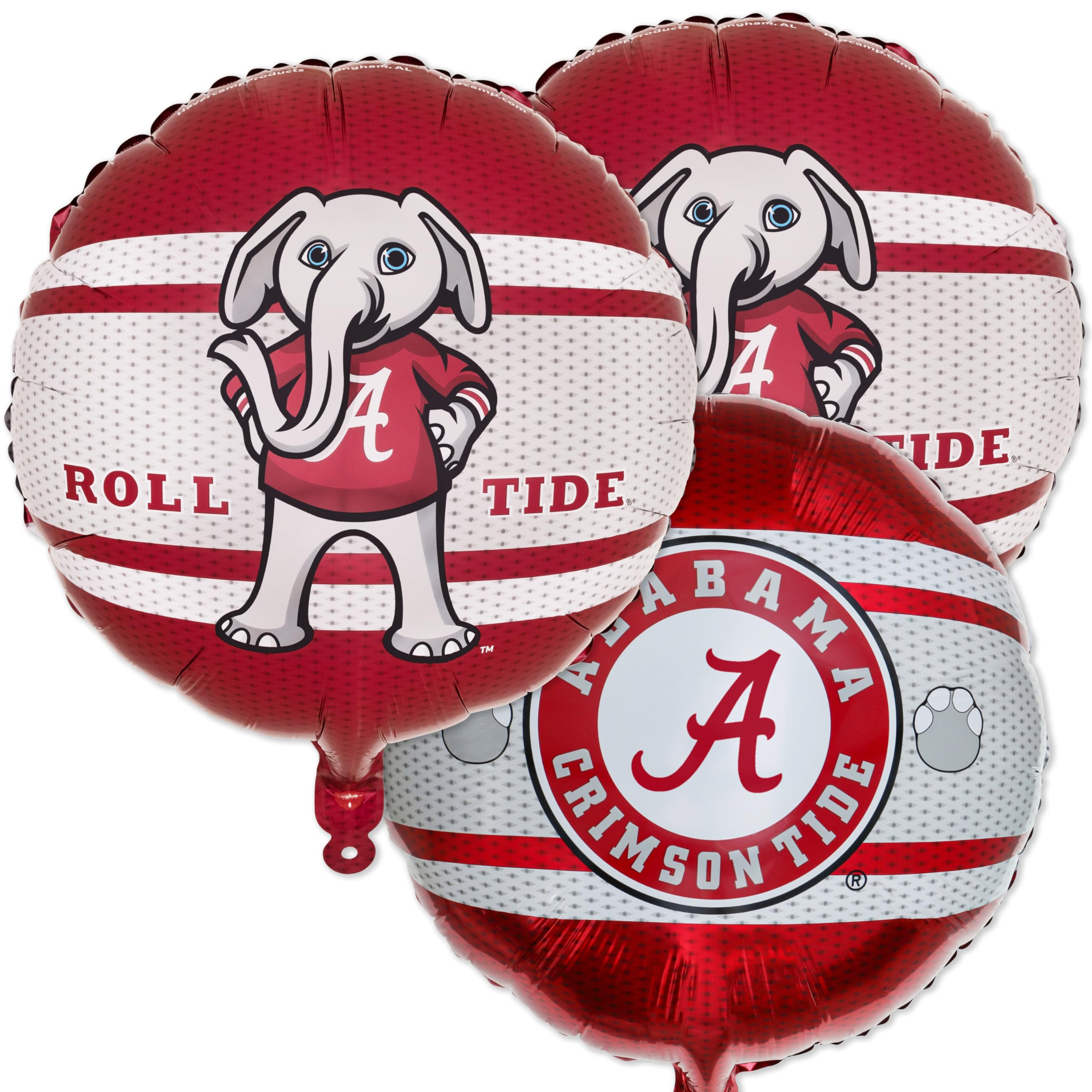 Havercamp University of Alabama Balloons (3 Pack) Alabama Crimson Tide Decorations with 2-Sided Prints featuring Big Al Alabama and Bama's A Logo.