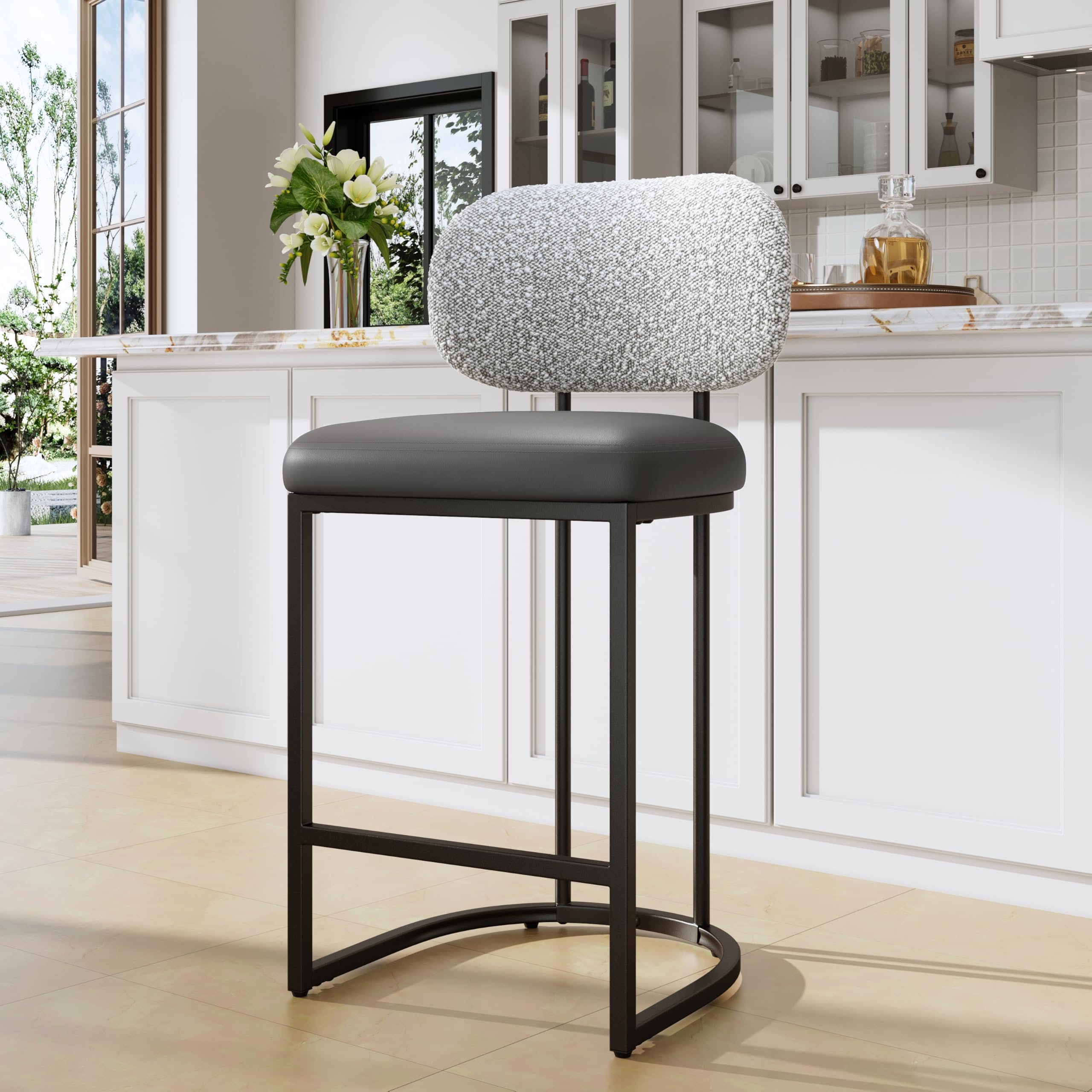 ALPHA HOME Barhocker mit Rückenlehne Frühstückshocker Barhocker in Thekenhöhe Küchenstühle mit Fußstütze Inselstühle mit Metallgestell
