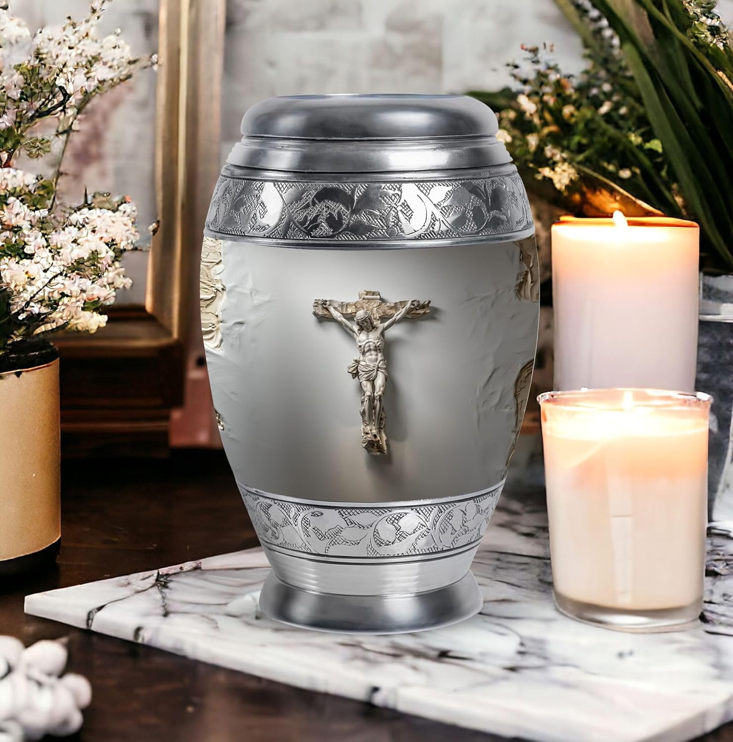 Mountain Urn Dad Mom Memorial Large Human Ashes Holder, 10 Inch Velvet Bag Adult Urn, Funeral Decorative Cremation Urn Burial