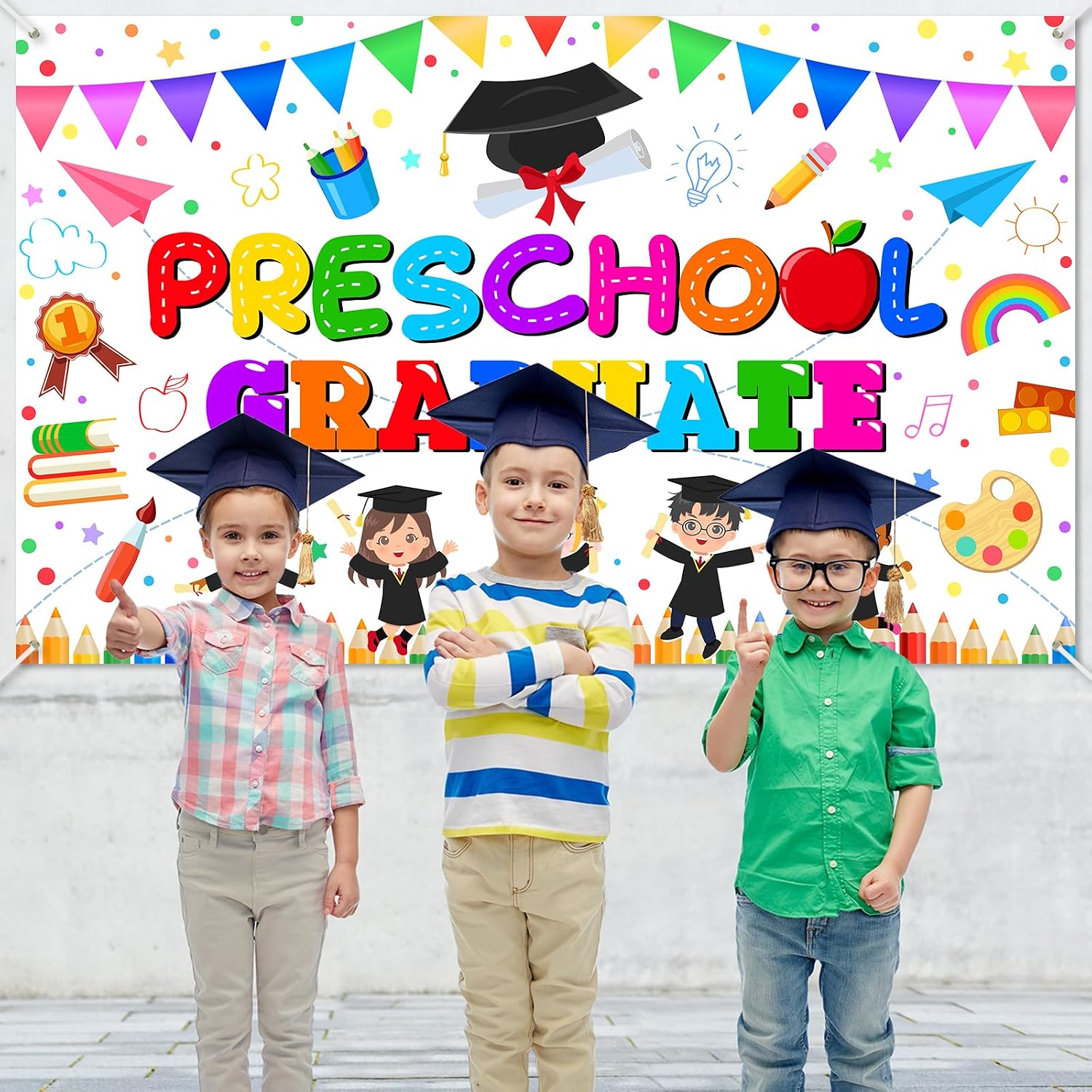 Avezano Preschool Graduation Backdrop Banner Preschool Graduation Banner for Preschool Graduation Decorations Kindergarten Graduate Banner for Kids PreK Congrats Grad Ceremony 70.8 x 43.3 Inch