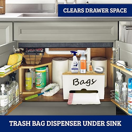 Miniatura 6 de Dispensador de cajas de basura extra grande, soporte para bolsas de basura  Soporte de rollo de bolsa de basura blanca con tapa de bambú  11 x 7 x 7