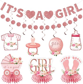 Floral Its a Girl Baby Shower Decorations Banner Table Centerpiece Kit