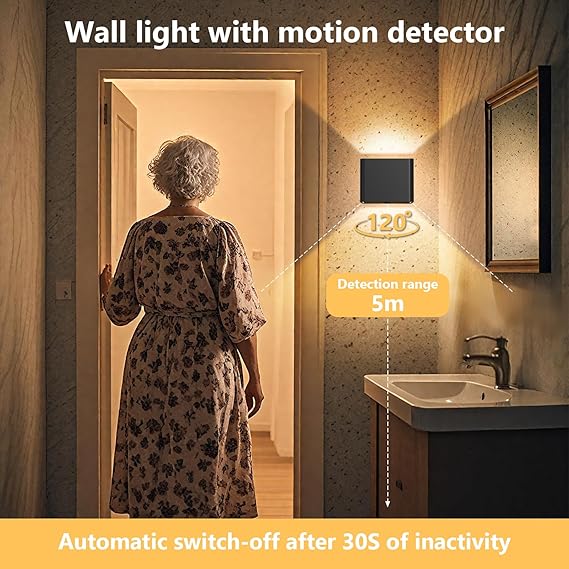 ACMHNC Oplaadbare Wandlamp voor binnen met bewegingsmelder, 5W LED zwart Wandlamp batterijen met schakelaar, USB oplaadbaar Wandverlichting Magnetische, voor slaapkamer, woonkamer, trap, hal photo 2