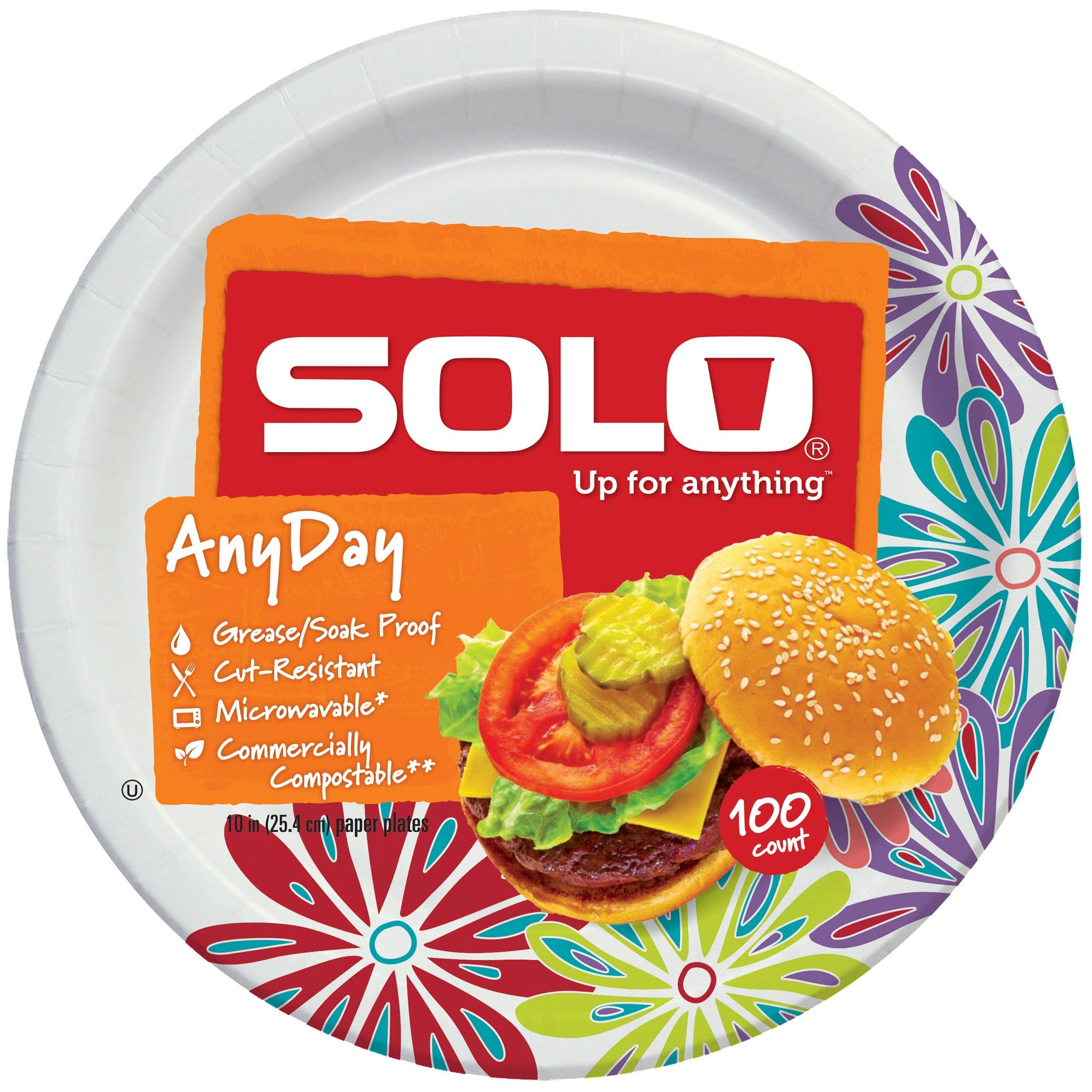 Solo Anyday 10" Paper Plates, Mega Pack of 100ct
