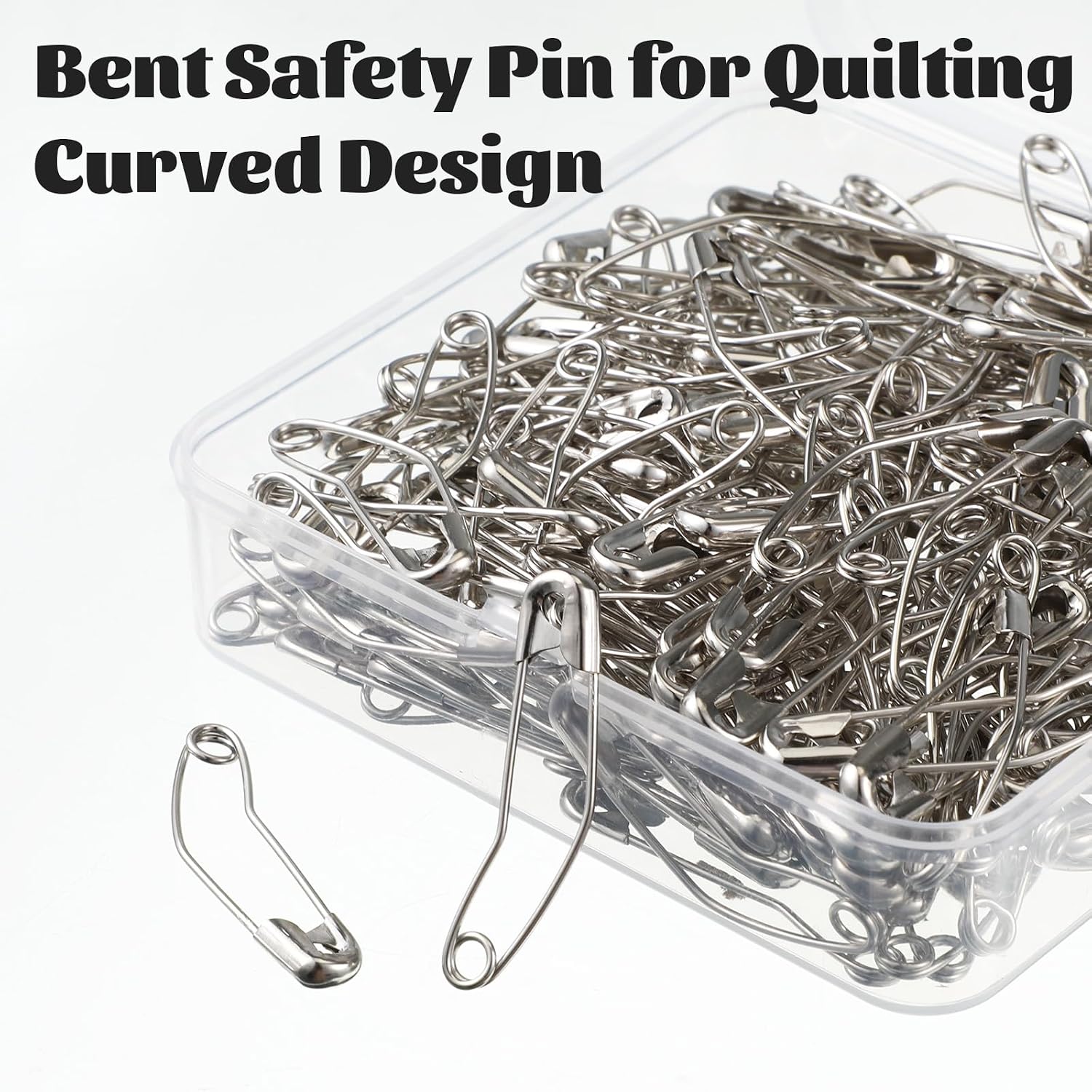 Jeffdad 200 Pcs Curved Safety Pins for Quilting, 1.5 inch Quilting Safety Pins Curved Basting Pin Stainless Steel Bent Safety Pin for Knitting Sewing Crafting
