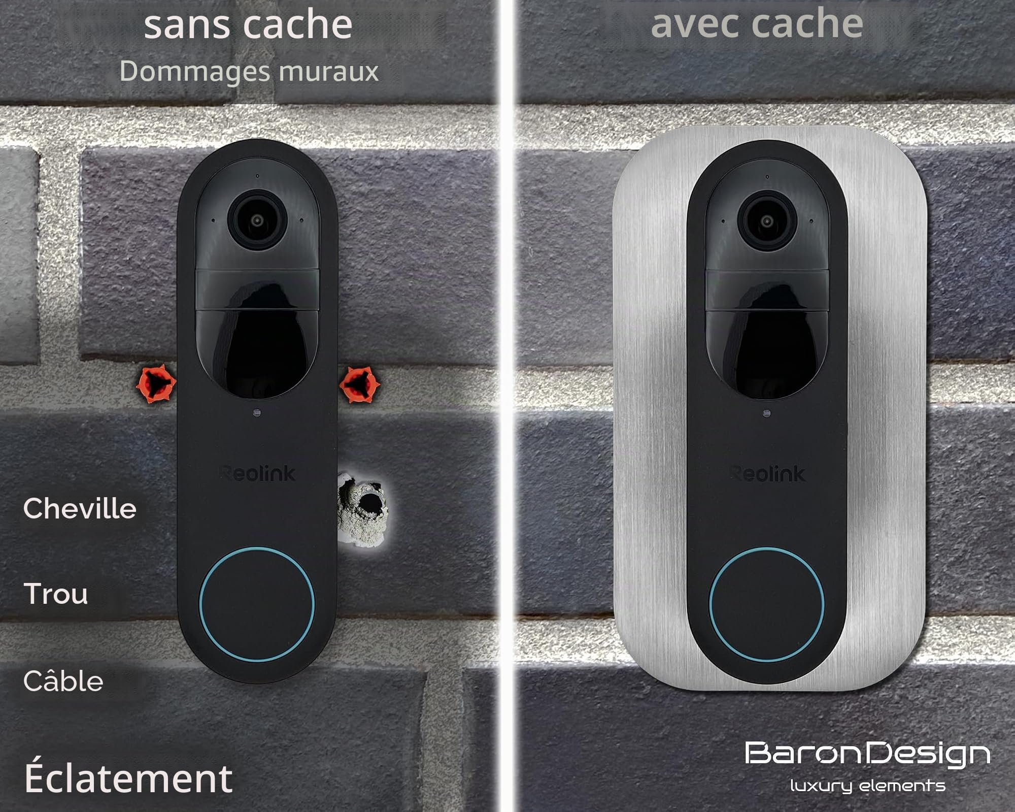 Grille en acier inoxydable | Accessoire pour sonnette vidéo Reolink | Batterie, 5MP, Ultra HD, 2K, 4MP, WiFi, PoE, batterie | Support, bouclier, plaque pour sonnette sans fil
