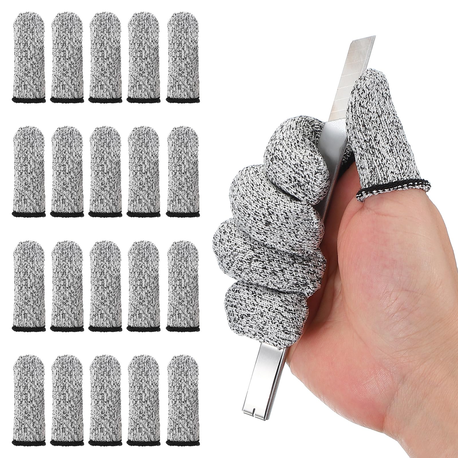 PATIKIL Cut Resistant Finger Cots Protectors 3 x 1.2 Inch, 20 Pcs Reusable Anti-Cut Finger Sleeve Covers for Kitchen Food Cutting Sculpture Work Garden, Grey