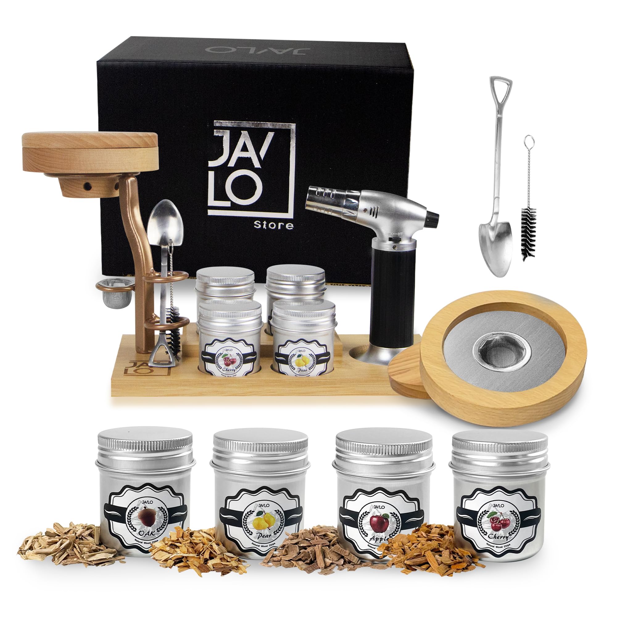 Cocktail Smoker Kit with Torch - Cocktail kit for Man, dad, Husband - Whiskey Smoker kit with 4 Flavor Wood Chips - Bartender Accessories - Bourbon Smoker kit with Torch - Men Gift