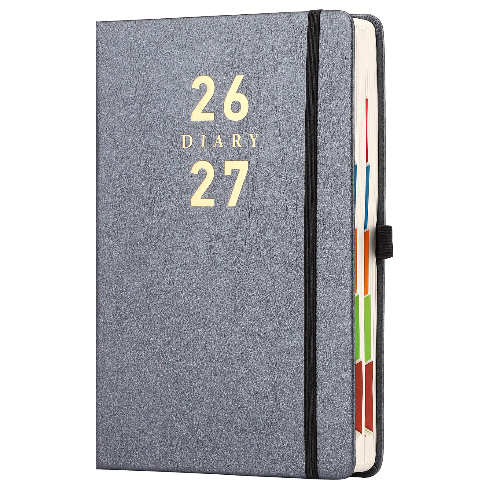 Mljtoyo 2026 2027 Diary A5 Page a Day,Daily Planner 2026 27 Appointment from Jul 2026 to Jun 2027,Organiser Hardcover with Color Tabs,Pen Holder,Inner pocket,400 Ivory Thick Pages (BLACK, A5)