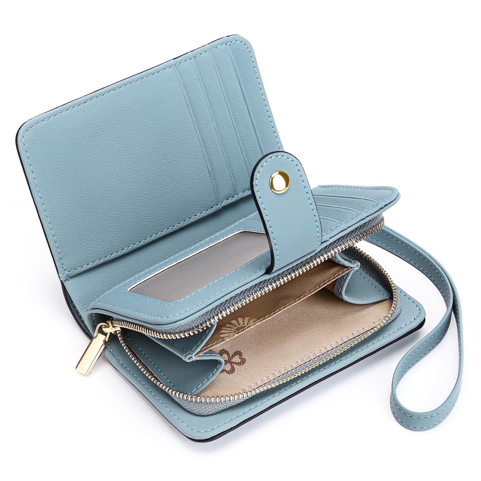GAEKEAO Women's Wristlet Wallet with RFID Blocking, Small Vegan Leather Bifold Card Holder with Zipper Pocket & ID Window