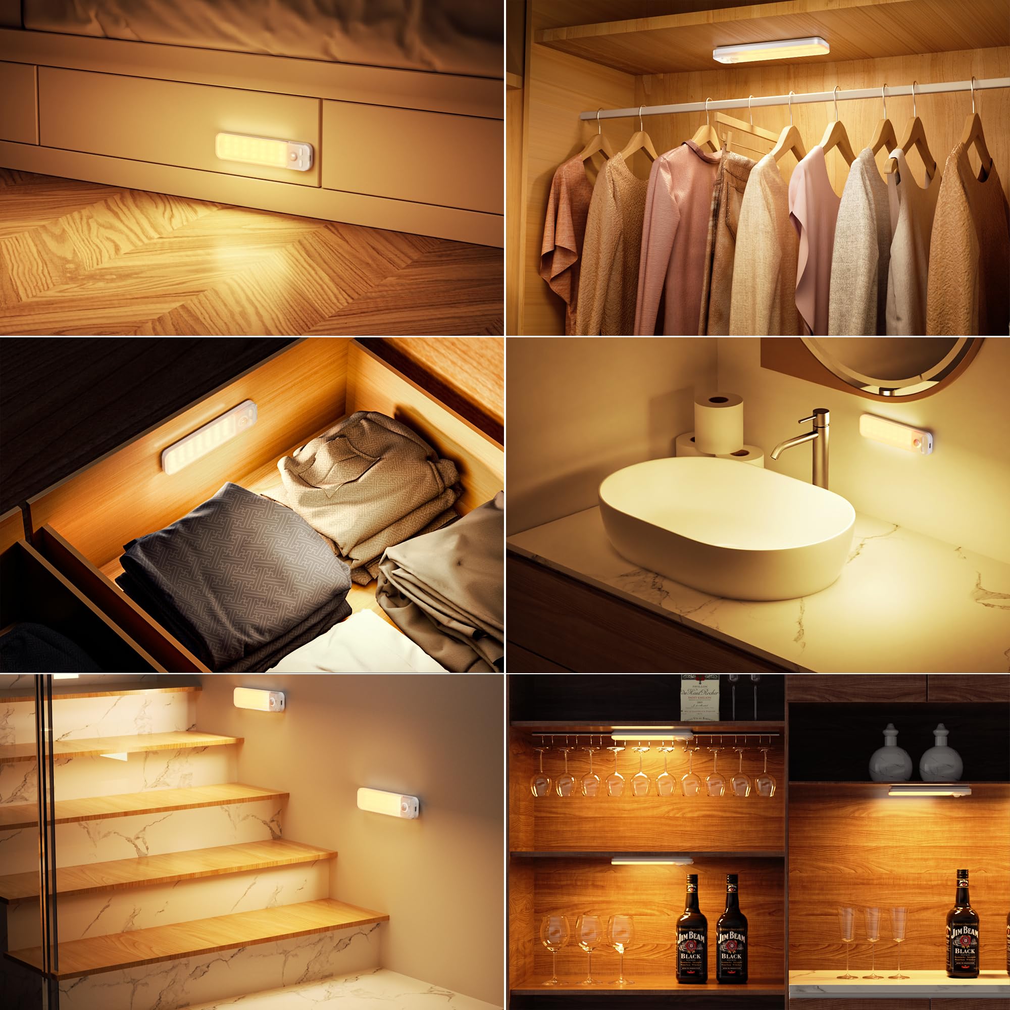 Led Sottopensile Cucina, 5 Pezzi 15cm Armadio Led con Sensore di Movimento, 3000K Dimmerabile Luce Armadio per Scale Corridoio Garage Letto - Bianco Caldo