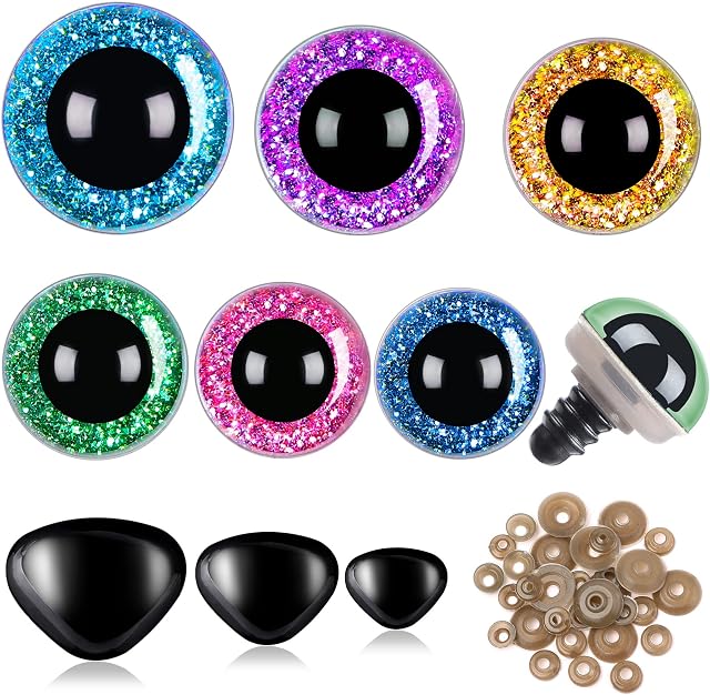 SANNIX 90pcs 12-30mm Large Safety Eyes and Safety Noses for Amigurumi Crochet Animals Chromatic Plastic Button Eyes for Sewing with Washers for Doll, Plush Toy, Teddy Eyes
