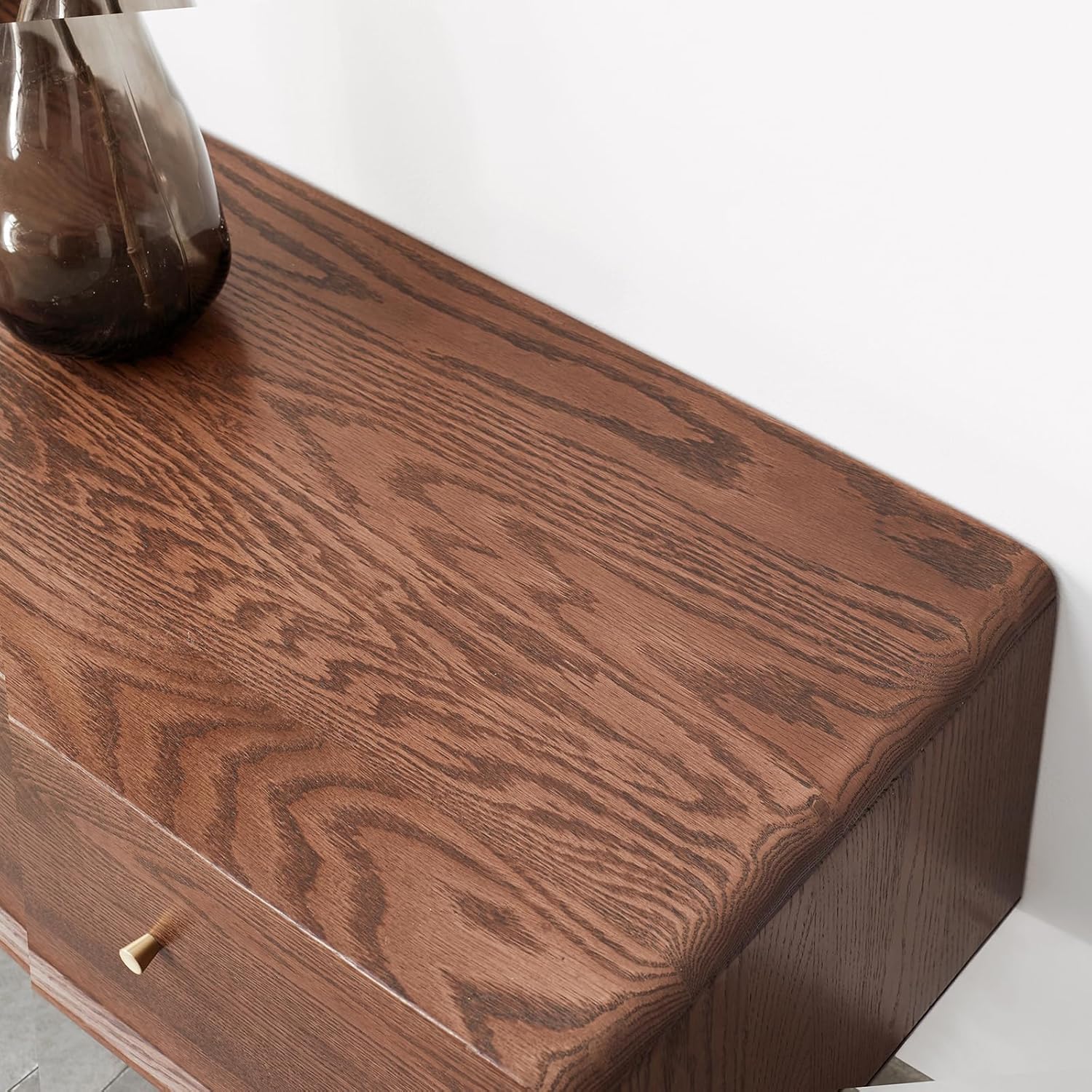 Mid Century Modern TV Stand,Dark Walnut TV Console,North America FAS Grade Solid Oak Wood TV Cabinet with 2 Glass Doors, 3 Drawer Storage Space,Entertainment Center for TVs up to 80 Inches