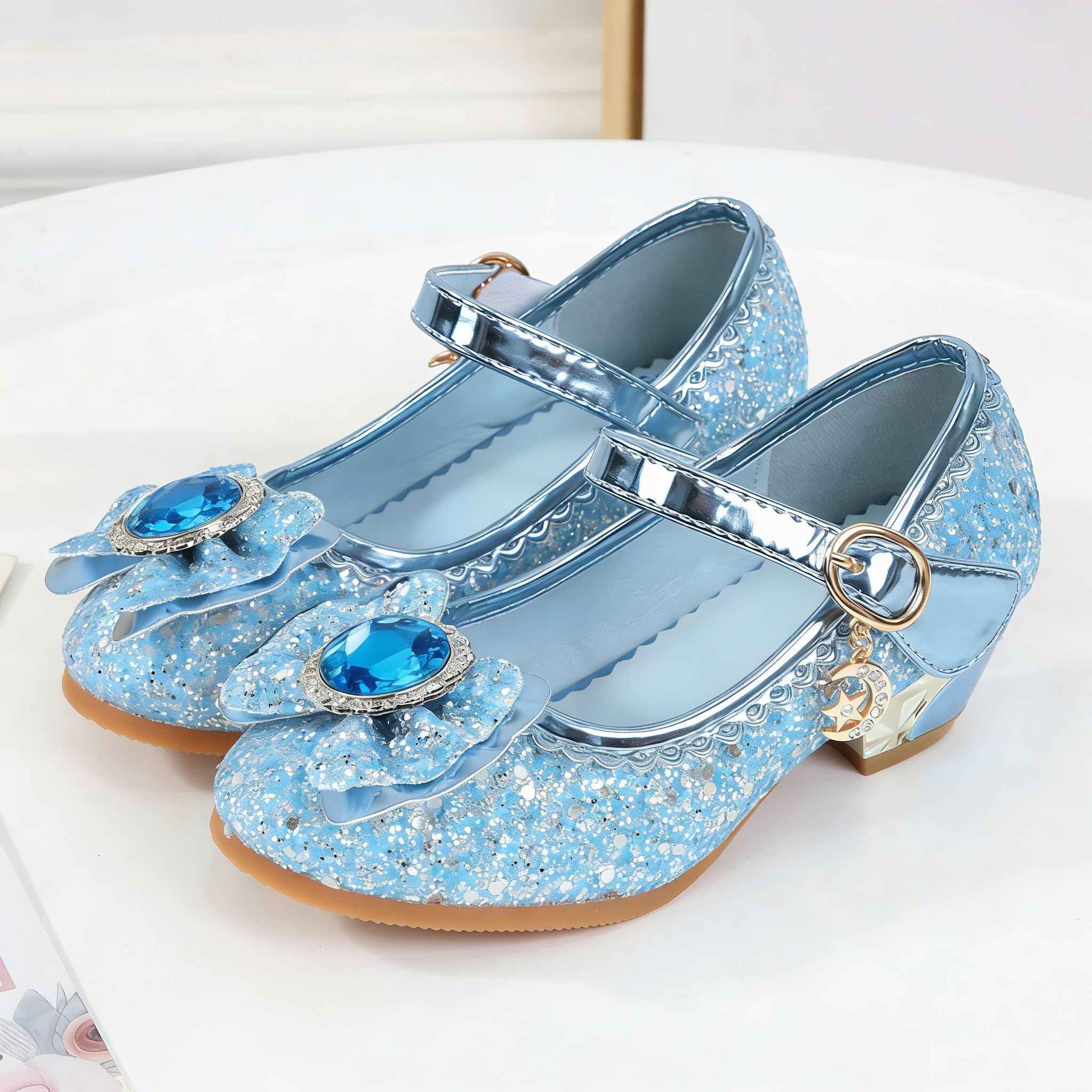 FStory&Winyee Mädchen Schuhe Festlich Prinzessin Ballerinas mit Absatz Partei Glitzer Kristall Pailletten Sandalen Cosplay Kostüm Karneval Party Verkleiden