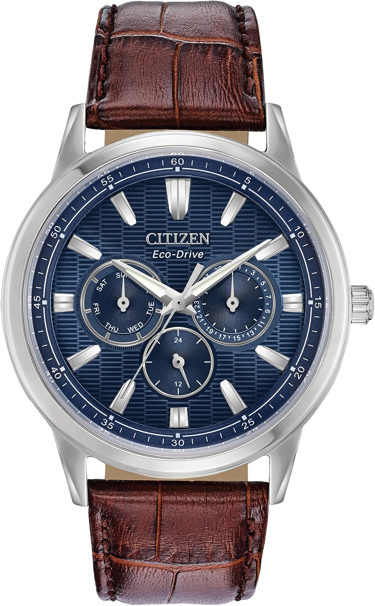 Men's Eco-Drive Corso Classic Watch in Stainless Steel with Brown Leather Strap, Blue Dial (Model: BU2070-12L)
