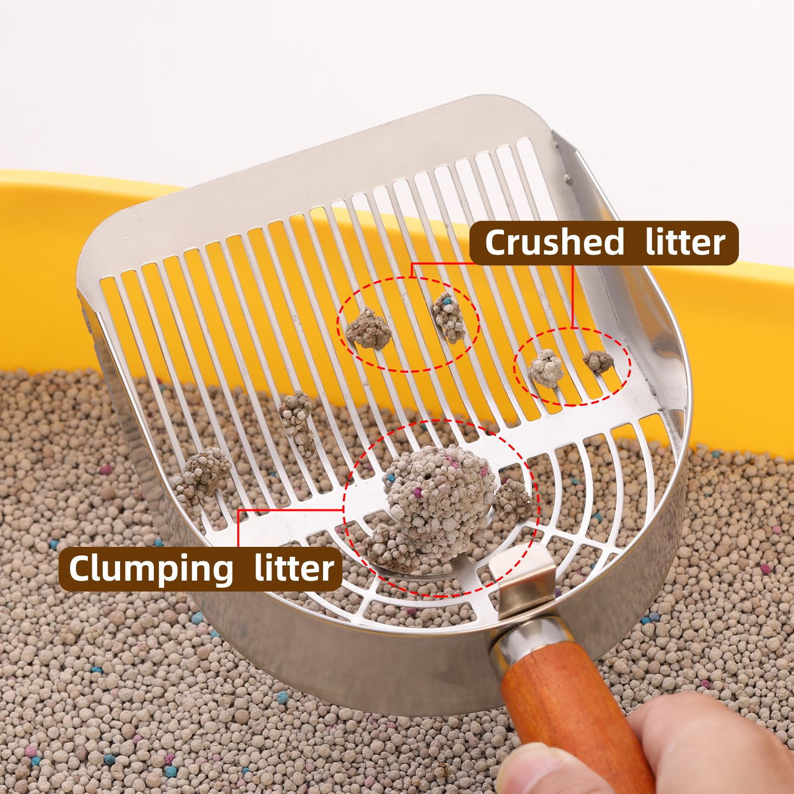 Stainless Steel Metal Cat Litter Scoop with Holder, Small Broom & Dustpan - Durable, Anti-Break Handle, Dual-Width Holes for Quick Clean - image 3