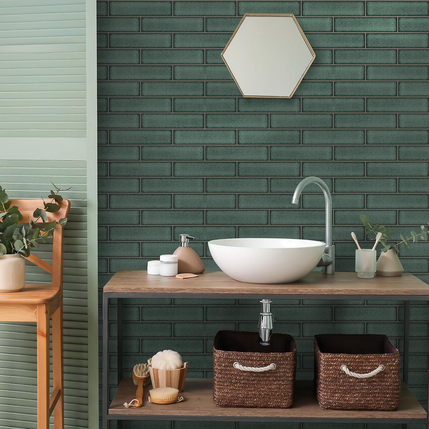 Celadon Gloss Tile Wallpaper Emerald Green Holden 89386