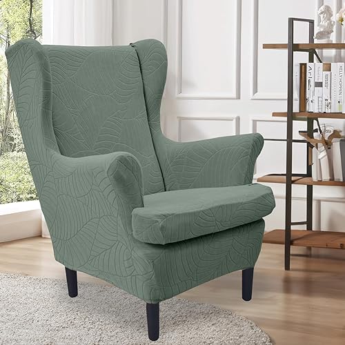 Miniatura 2 de HAOYONG Fundas impermeables para silla con respaldo de ala, 2 piezas, elásticas, antideslizantes, de elastano, lavables, fundas protectoras para