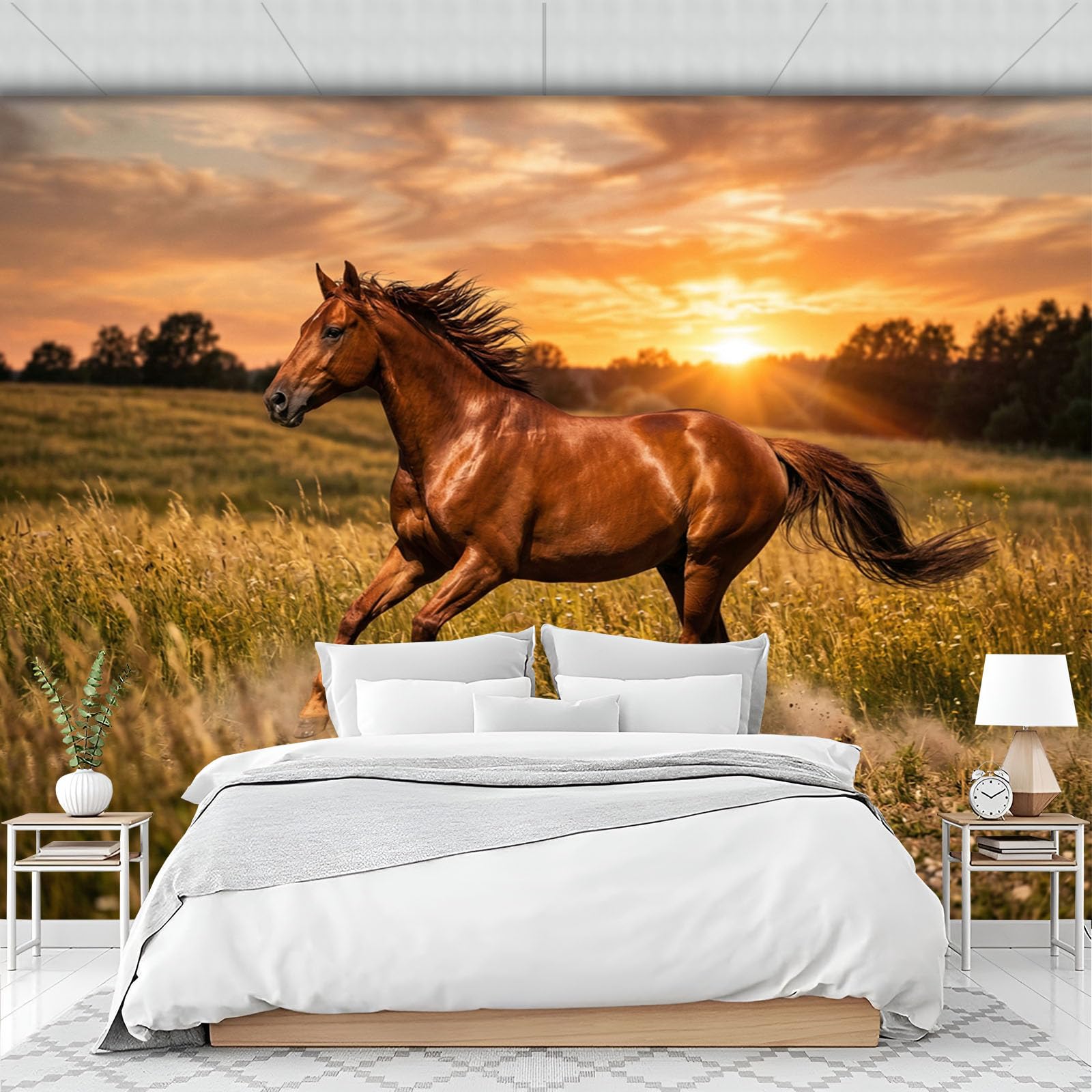 Chambre Papier Peint 3D Panoramique Cheval Jaune Orangé