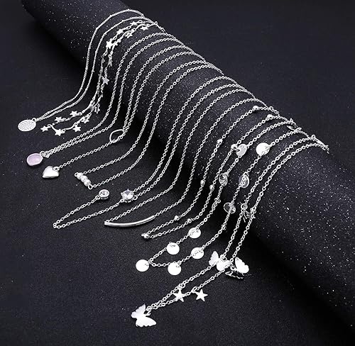 Miniatura 6 de Honsny 20 piezas de collares de gargantilla chapados en oro de 14 quilates para mujer, conjunto de collares de cadena simple con colgante de moneda