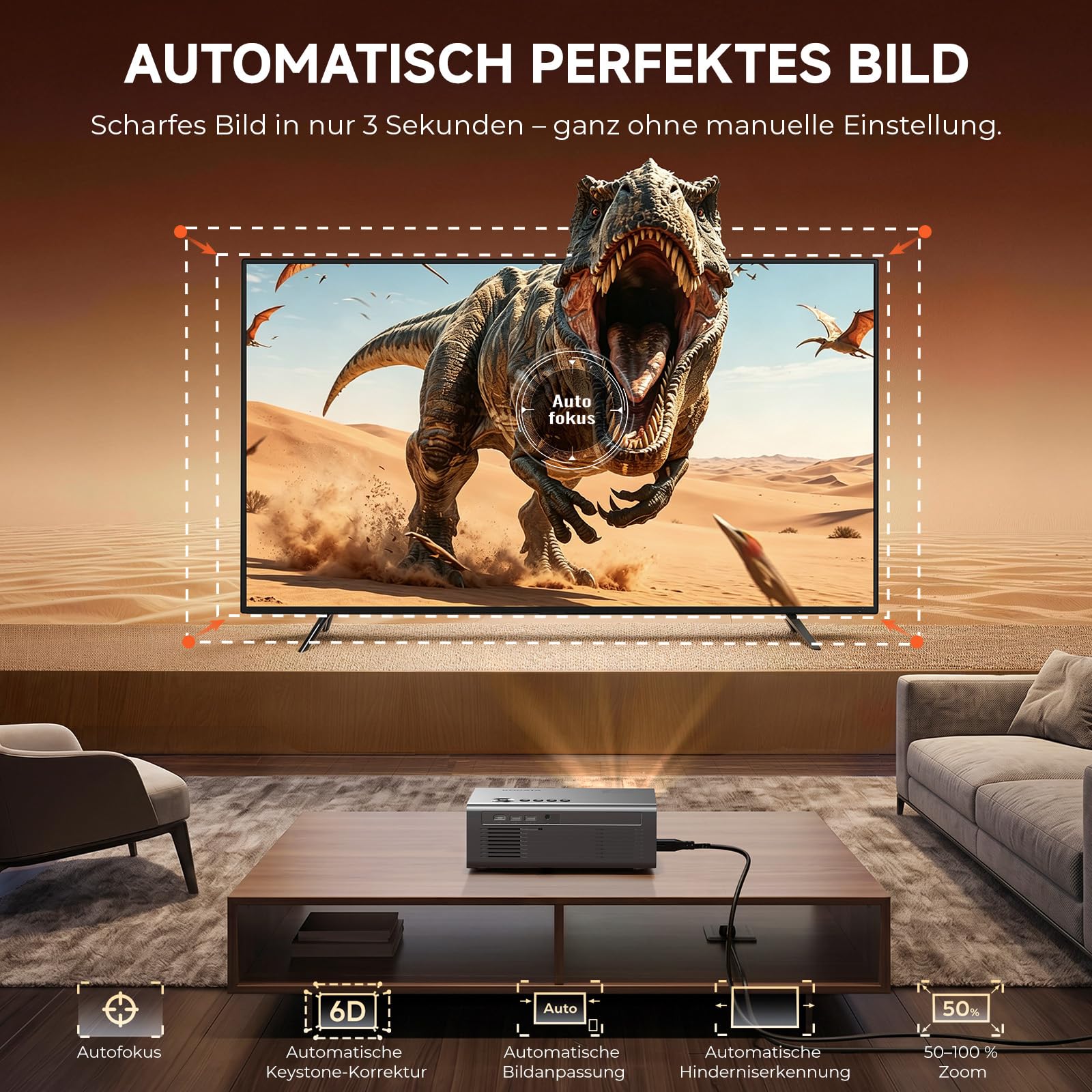 Proiettore intelligente 4K con VIDAA, compatibile con app Netflix, Dolby audio e HDR10+, KOGATA originale AirPlay, messa a fuoco automatica, 6D Keystone, WiFi 6 e Bluetooth, proiettore home cinema per