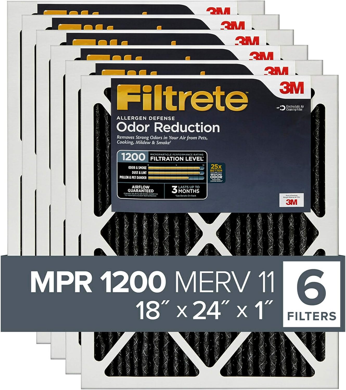 Flash Deals - 70% OFF Filtrete 18x24x1, AC Furnace Air Filter, MPR 1200, Allergen Defense Odor Reduction, 6-Pack (exact dimensions 17.81 x 23.81 x 0.81)